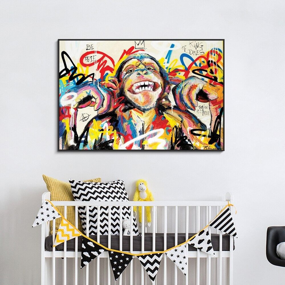 Hand Painted Oil Painting Abstract Portrait Wall Art Hand painted-Laughing Monkey Oil Paintings On Canvas-Hand Made Wall Graffiti-For Home Decoration