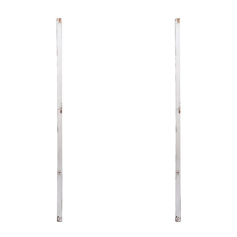Set of 2 Large Wooden Wall Art Panels with Distressed White Finish and Round Mirror Accents,17" x 48"