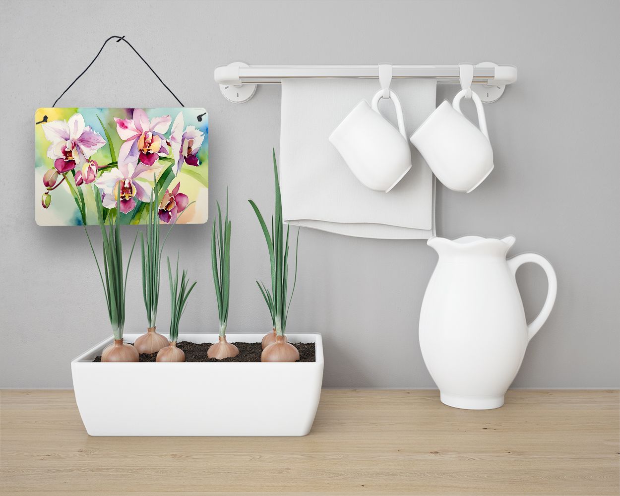 NEW Orchids in Watercolor Wall or Door Hanging Prints Aluminum Metal Sign Kitchen Wall Bar Bathroom Plaque Home Decor, 8HX12W, Multicolor