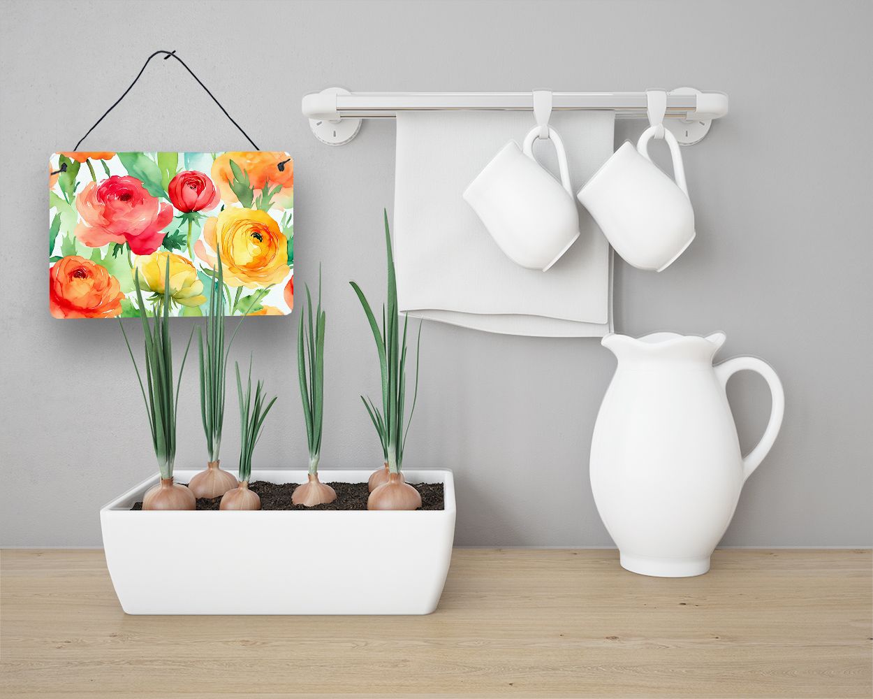 NEW Ranunculus in Watercolor Wall or Door Hanging Prints Aluminum Metal Sign Kitchen Wall Bar Bathroom Plaque Home Decor, 8HX12W, Multicolor