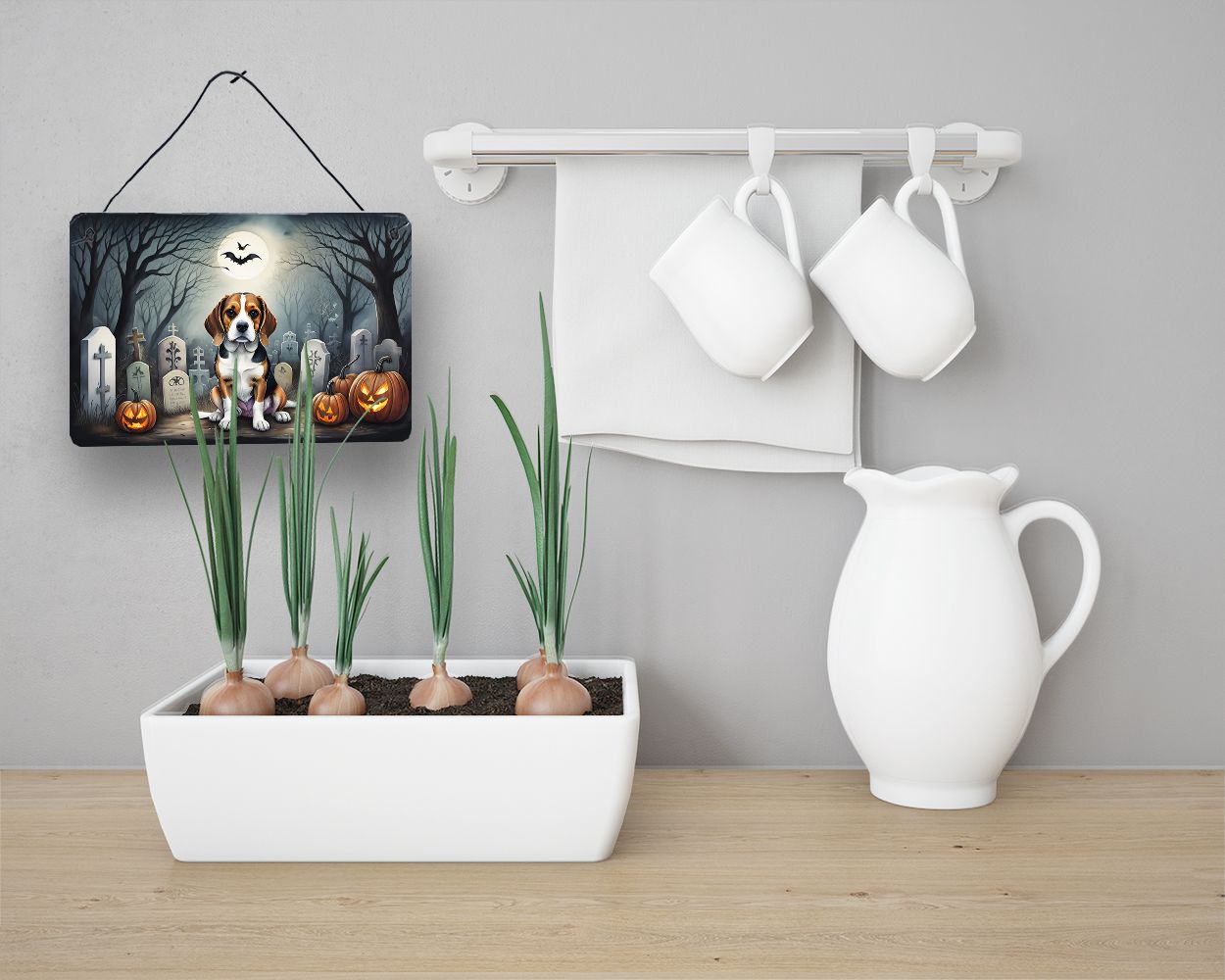 NEW Beagle Spooky Halloween Wall or Door Hanging Prints Aluminum Metal Sign Kitchen Wall Bar Bathroom Plaque Home Decor, 8HX12W, Multicolor