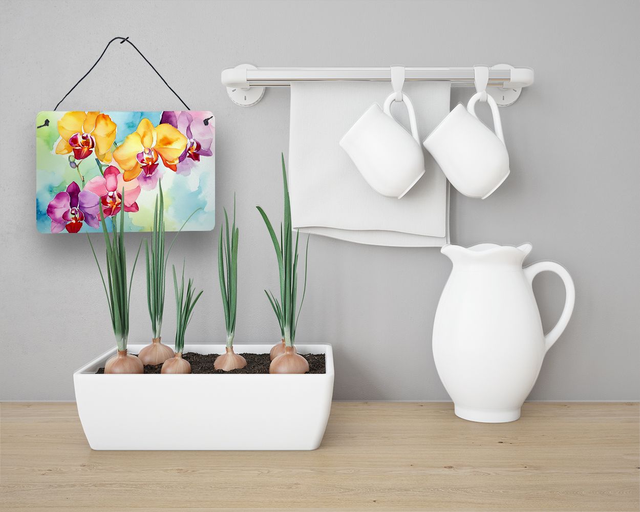 NEW Orchids in Watercolor Wall or Door Hanging Prints Aluminum Metal Sign Kitchen Wall Bar Bathroom Plaque Home Decor, 8HX12W, Multicolor