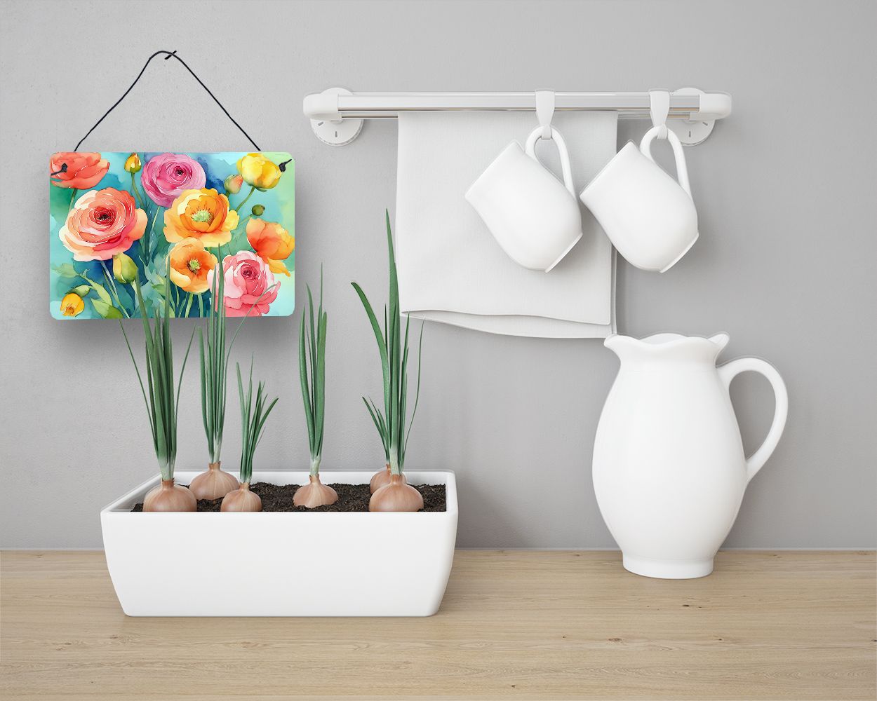 NEW Ranunculus in Watercolor Wall or Door Hanging Prints Aluminum Metal Sign Kitchen Wall Bar Bathroom Plaque Home Decor, 8HX12W, Multicolor