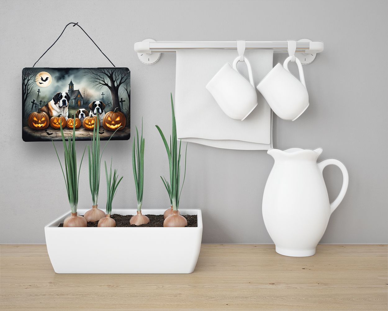 NEW Saint Bernard Spooky Halloween Wall or Door Hanging Prints Aluminum Metal Sign Kitchen Wall Bar Bathroom Plaque Home Decor, 8HX12W, Multicolor