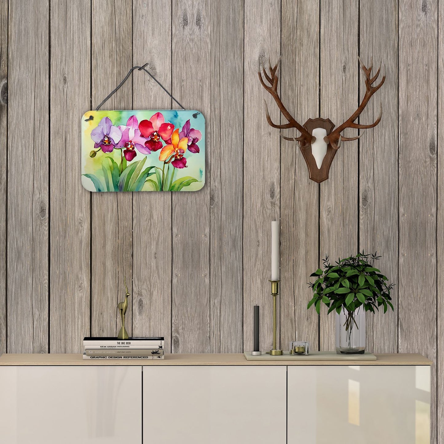 NEW Orchids in Watercolor Wall or Door Hanging Prints Aluminum Metal Sign Kitchen Wall Bar Bathroom Plaque Home Decor, 8HX12W, Multicolor