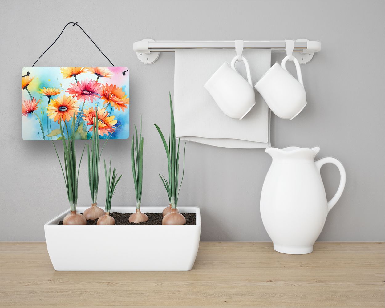 NEW Gerbera Daisies in Watercolor Wall or Door Hanging Prints Aluminum Metal Sign Kitchen Wall Bar Bathroom Plaque Home Decor, 8HX12W, Multicolor
