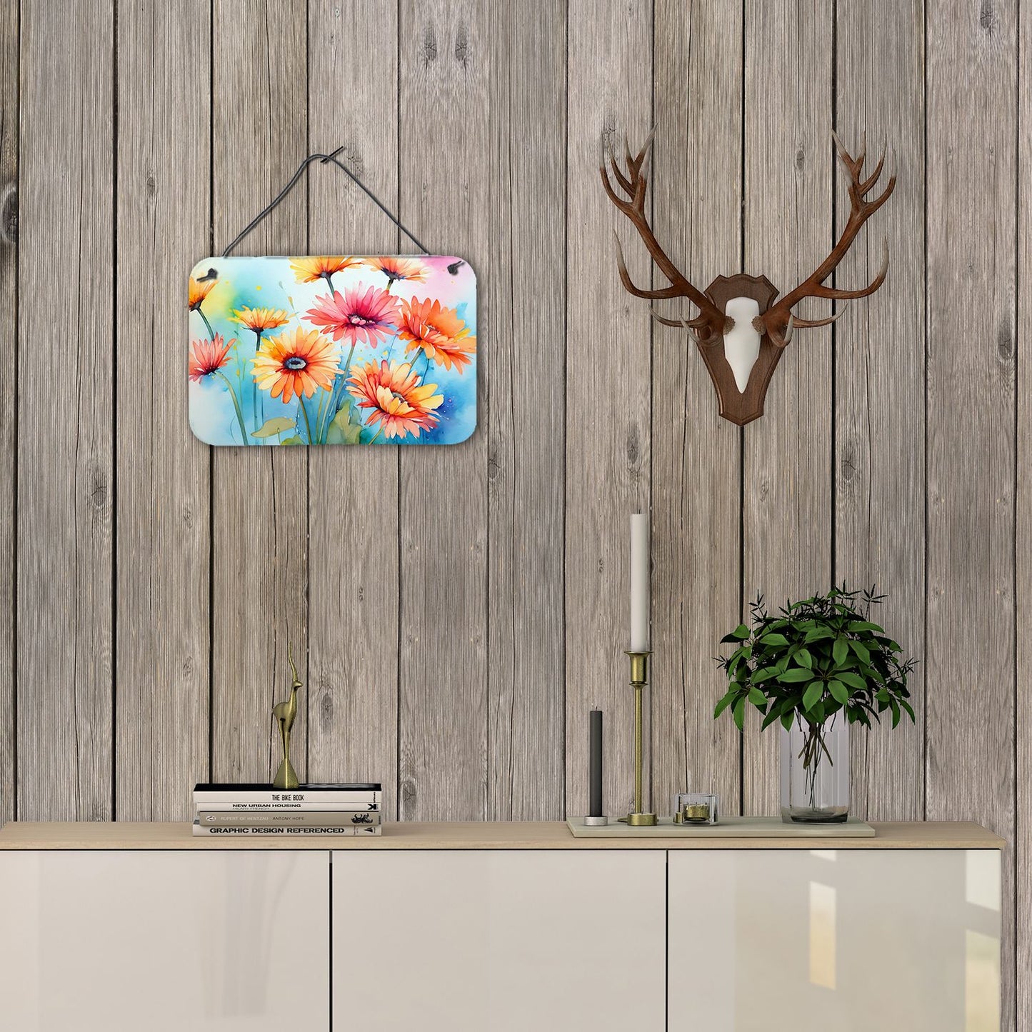 NEW Gerbera Daisies in Watercolor Wall or Door Hanging Prints Aluminum Metal Sign Kitchen Wall Bar Bathroom Plaque Home Decor, 8HX12W, Multicolor