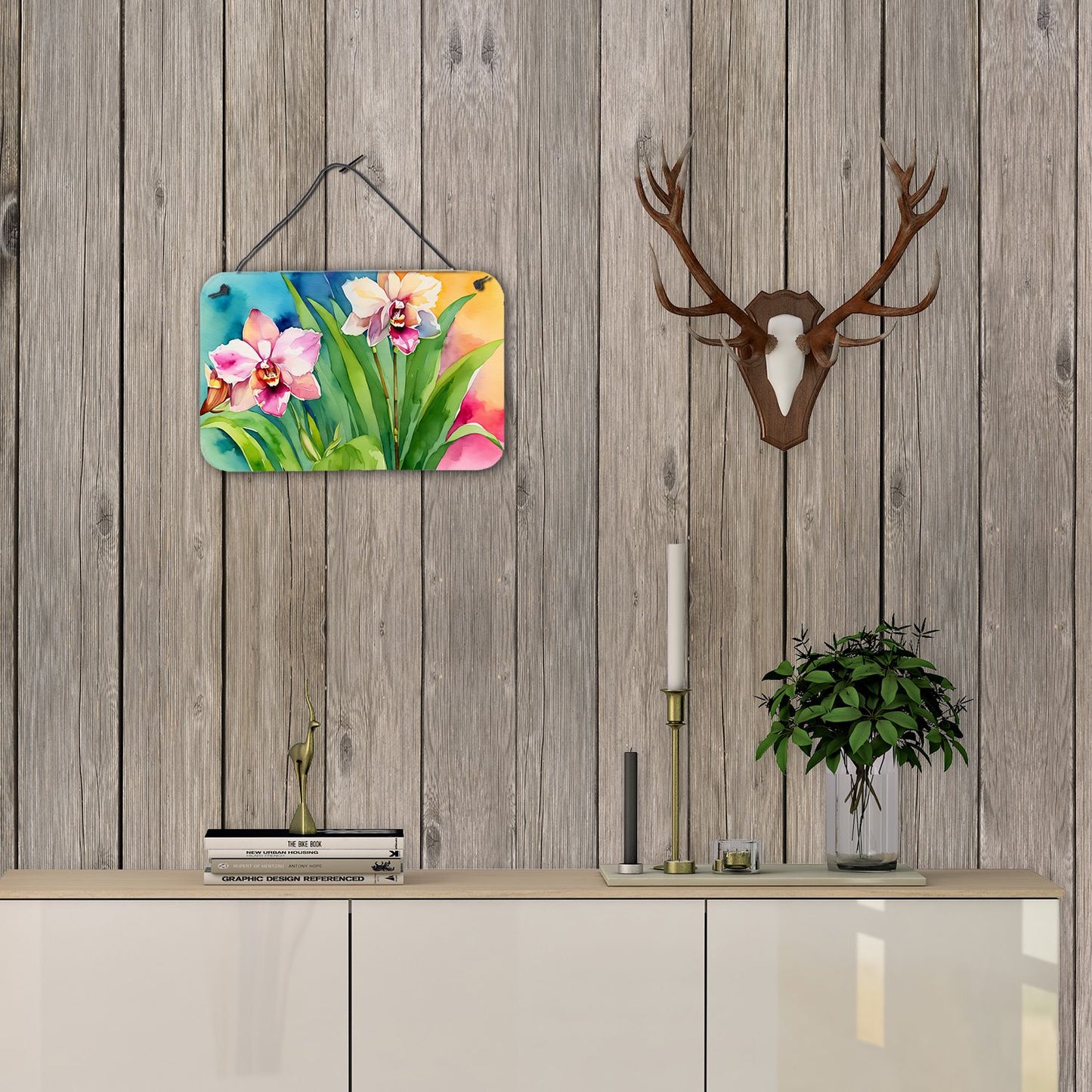 NEW Orchids in Watercolor Wall or Door Hanging Prints Aluminum Metal Sign Kitchen Wall Bar Bathroom Plaque Home Decor, 8HX12W, Multicolor
