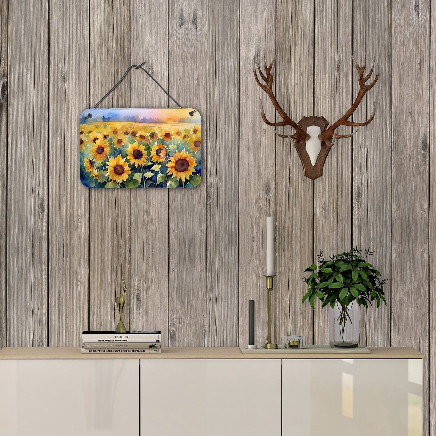 NEW Sunflowers in Watercolor Wall or Door Hanging Prints Aluminum Metal Sign Kitchen Wall Bar Bathroom Plaque Home Decor, 8HX12W, Multicolor