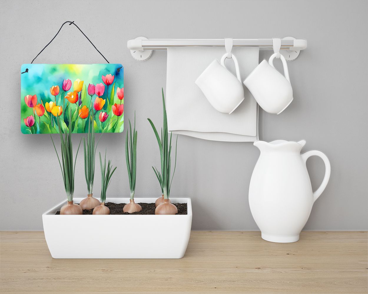 NEW Tulips in Watercolor Wall or Door Hanging Prints Aluminum Metal Sign Kitchen Wall Bar Bathroom Plaque Home Decor, 8HX12W, Multicolor