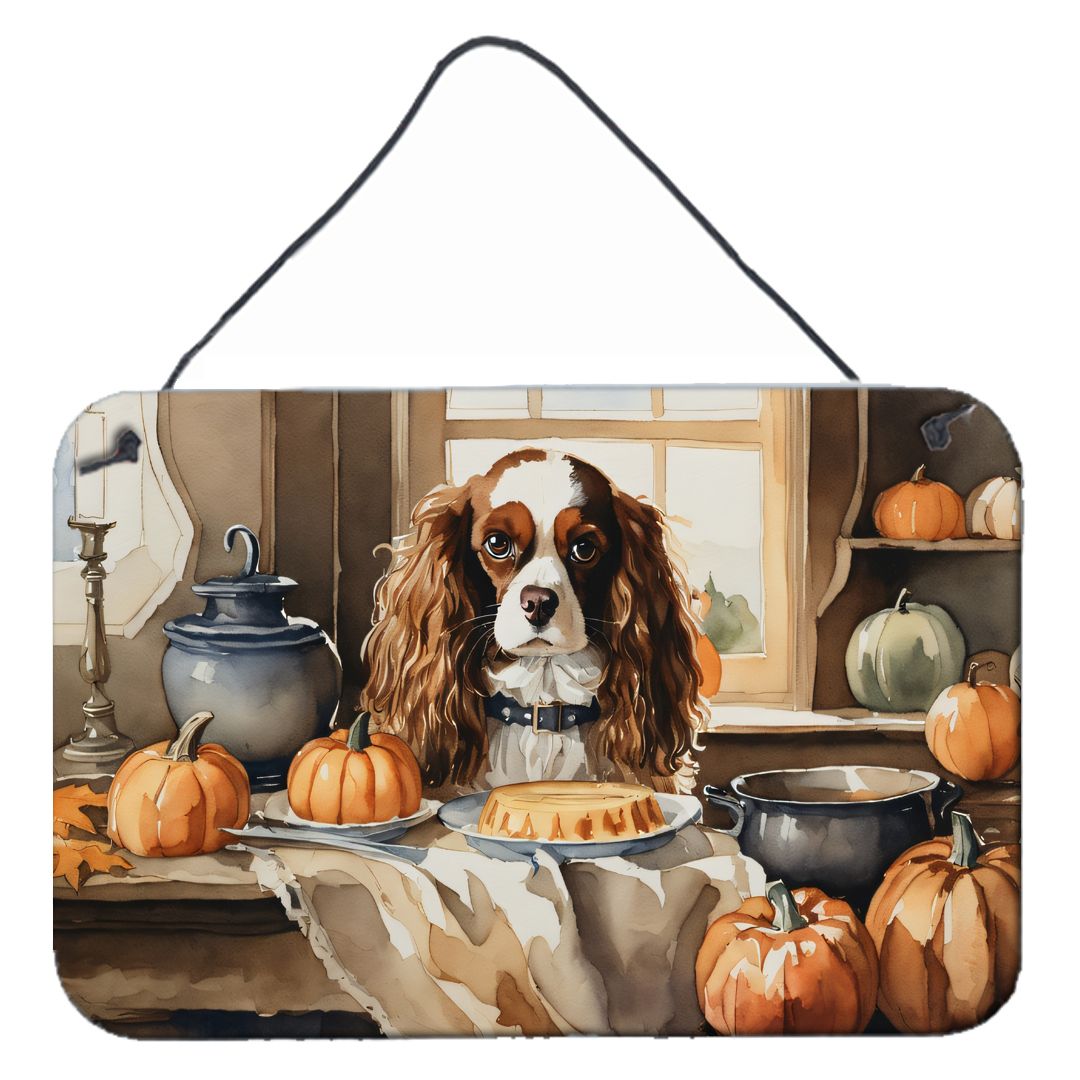 NEW Cavalier Spaniel Fall Kitchen Pumpkins Wall or Door Hanging Prints Aluminum Metal Sign Kitchen Wall Bar Bathroom Plaque Home Decor, 8HX12W, Multicolor