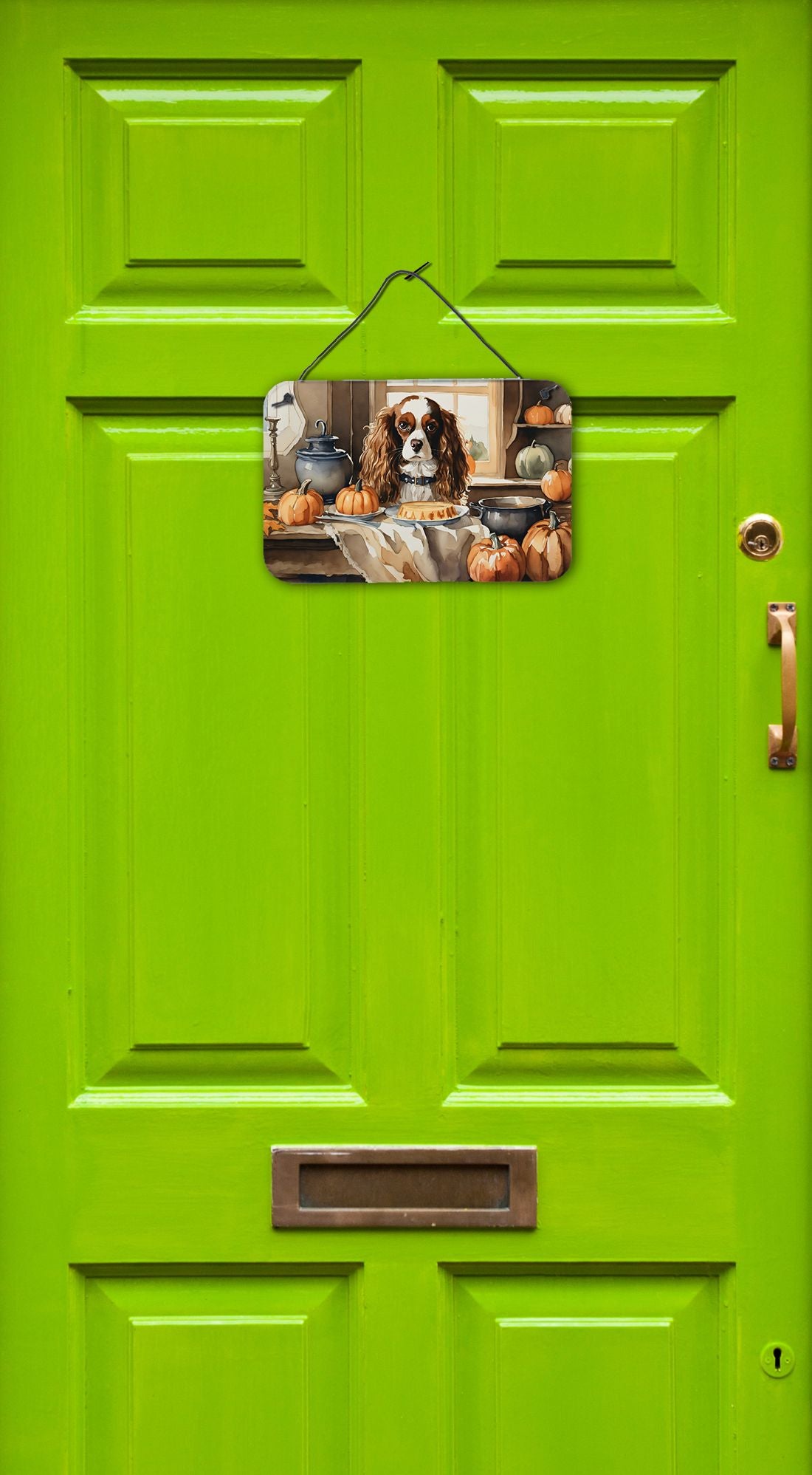NEW Cavalier Spaniel Fall Kitchen Pumpkins Wall or Door Hanging Prints Aluminum Metal Sign Kitchen Wall Bar Bathroom Plaque Home Decor, 8HX12W, Multicolor
