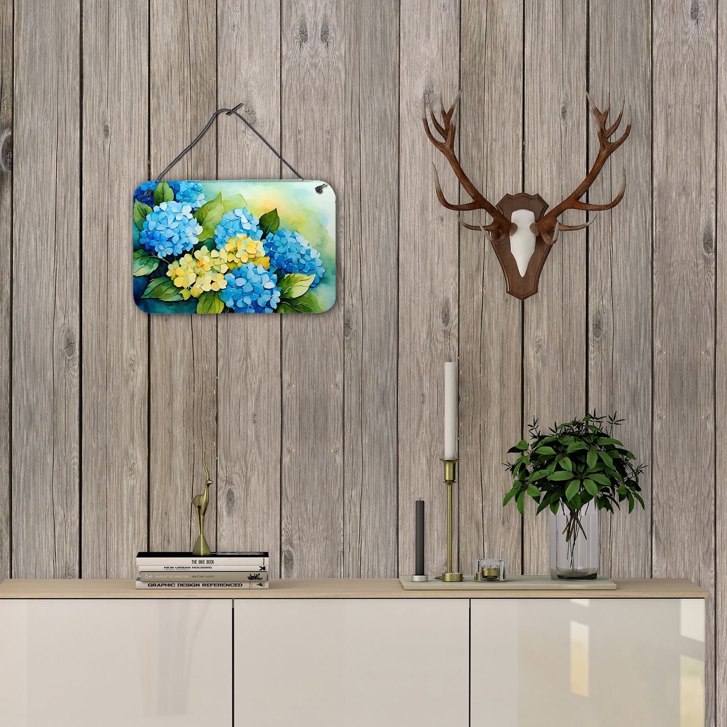 NEW Hydrangeas in Watercolor Wall or Door Hanging Prints Aluminum Metal Sign Kitchen Wall Bar Bathroom Plaque Home Decor, 8HX12W, Multicolor