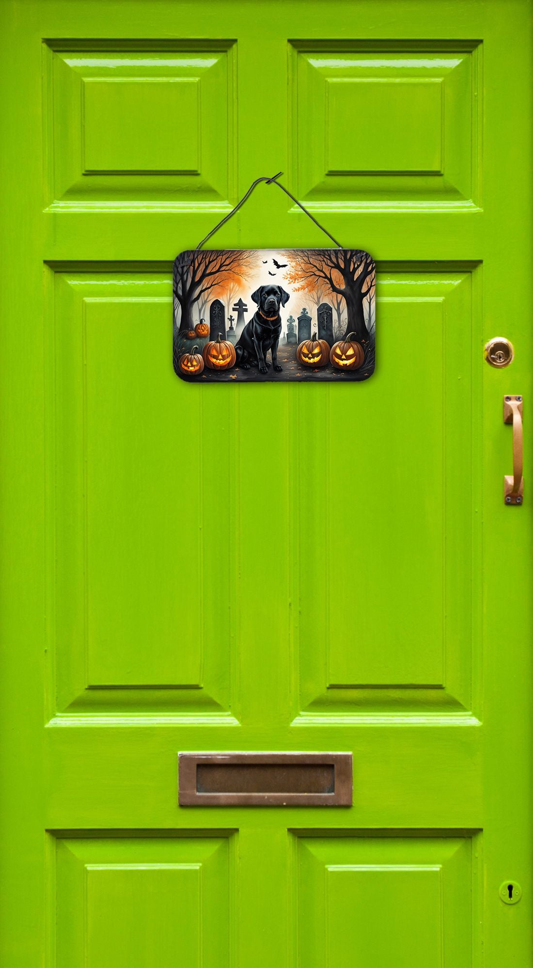 NEW Black Labrador Retriever Spooky Halloween Wall or Door Hanging Prints Aluminum Metal Sign Kitchen Wall Bar Bathroom Plaque Home Decor, 8HX12W, Multicolor
