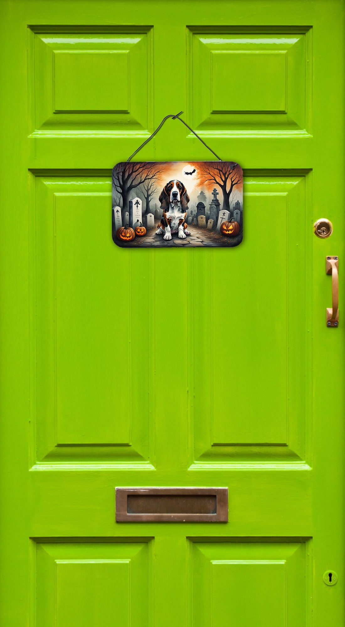 NEW Basset Hound Spooky Halloween Wall or Door Hanging Prints Aluminum Metal Sign Kitchen Wall Bar Bathroom Plaque Home Decor, 8HX12W, Multicolor