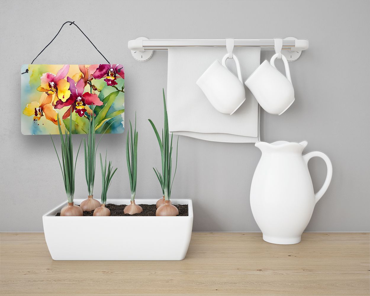 NEW Orchids in Watercolor Wall or Door Hanging Prints Aluminum Metal Sign Kitchen Wall Bar Bathroom Plaque Home Decor, 8HX12W, Multicolor
