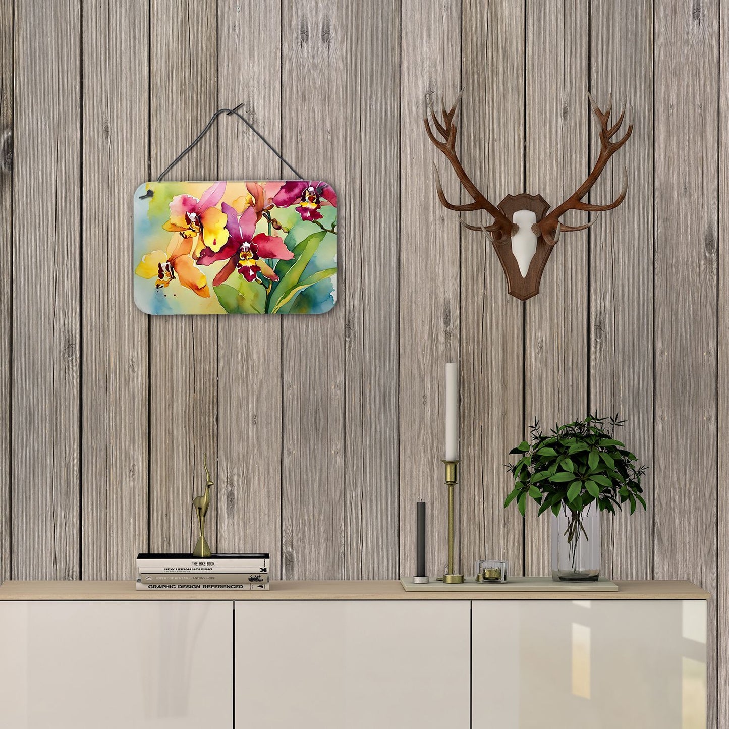 NEW Orchids in Watercolor Wall or Door Hanging Prints Aluminum Metal Sign Kitchen Wall Bar Bathroom Plaque Home Decor, 8HX12W, Multicolor