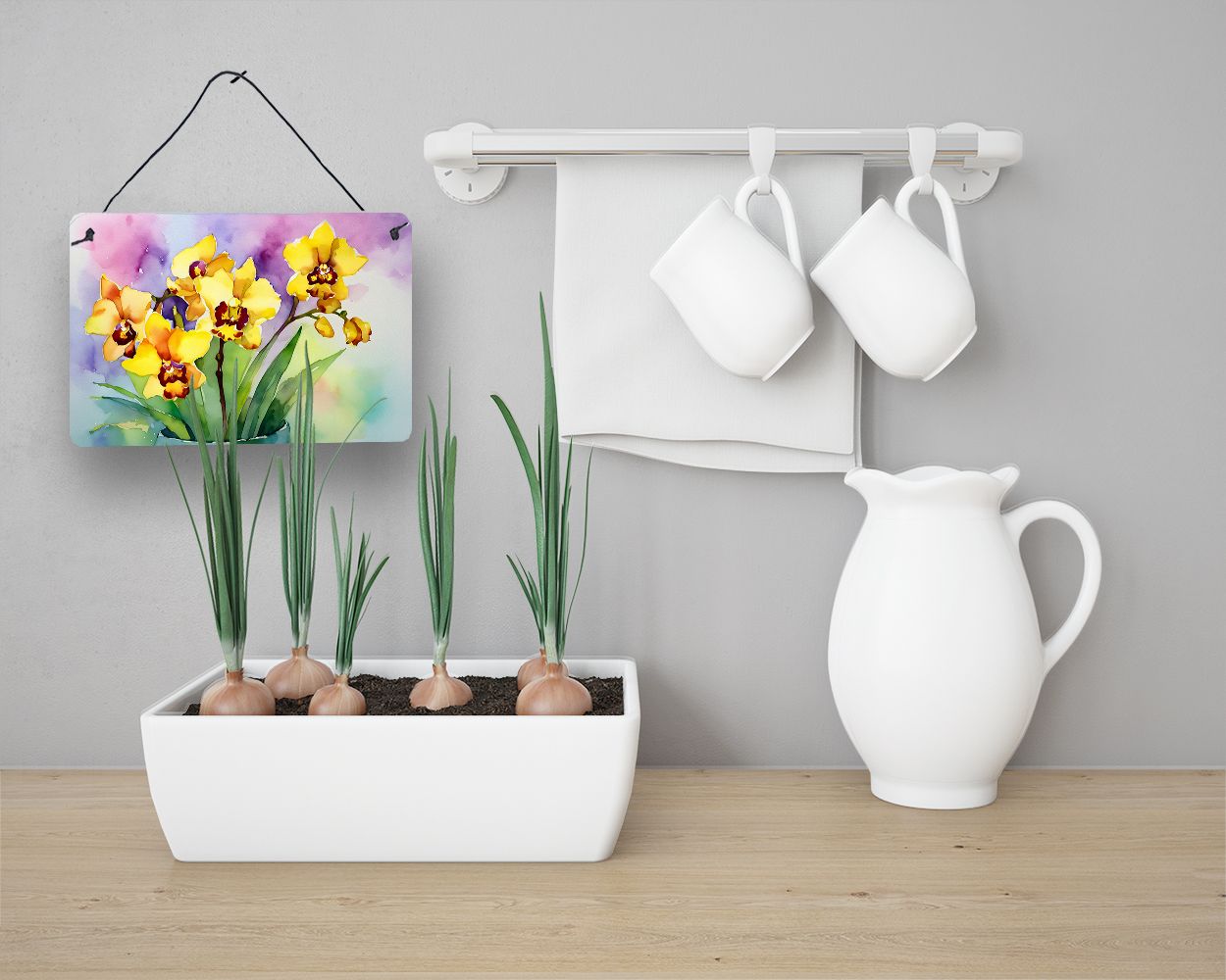 NEW Orchids in Watercolor Wall or Door Hanging Prints Aluminum Metal Sign Kitchen Wall Bar Bathroom Plaque Home Decor, 8HX12W, Multicolor