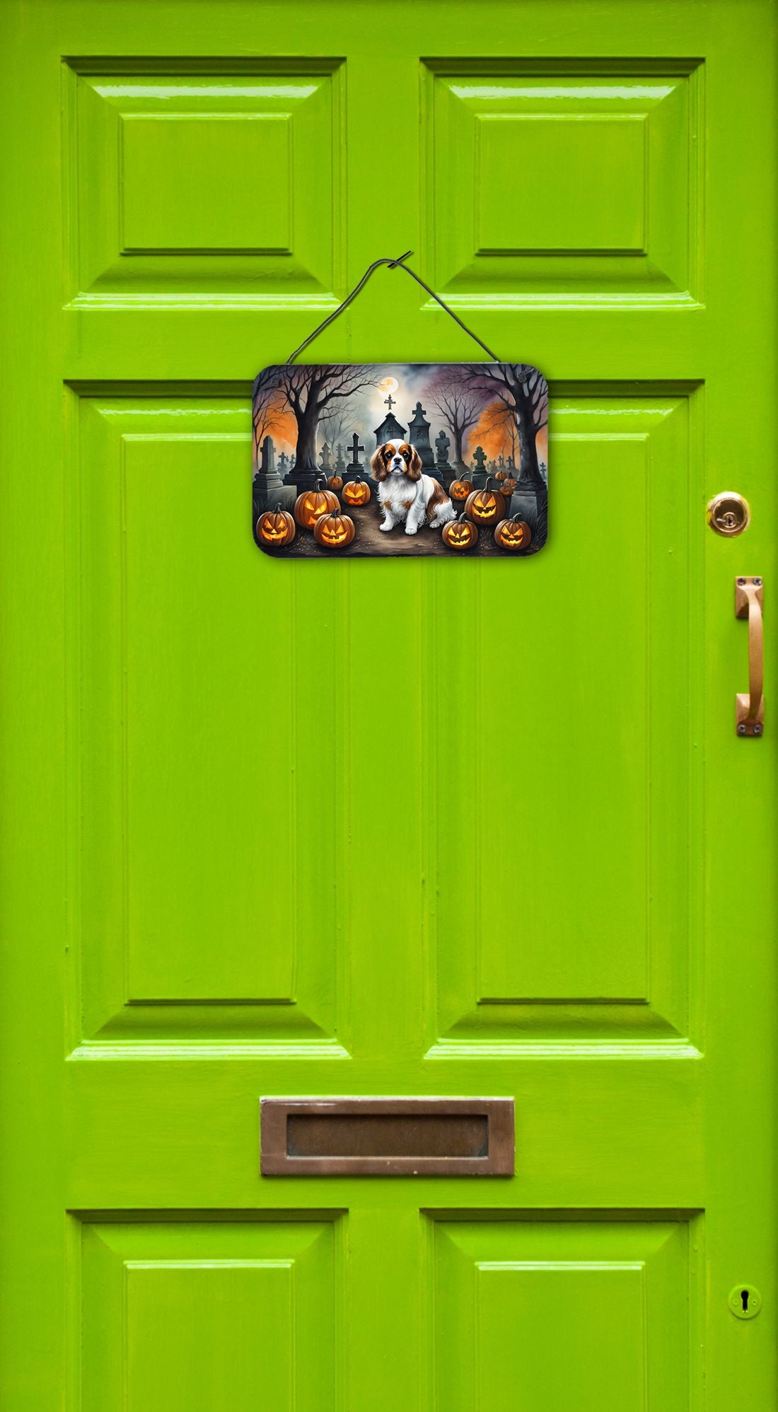 NEW Cavalier Spaniel Spooky Halloween Wall or Door Hanging Prints Aluminum Metal Sign Kitchen Wall Bar Bathroom Plaque Home Decor, 8HX12W, Multicolor