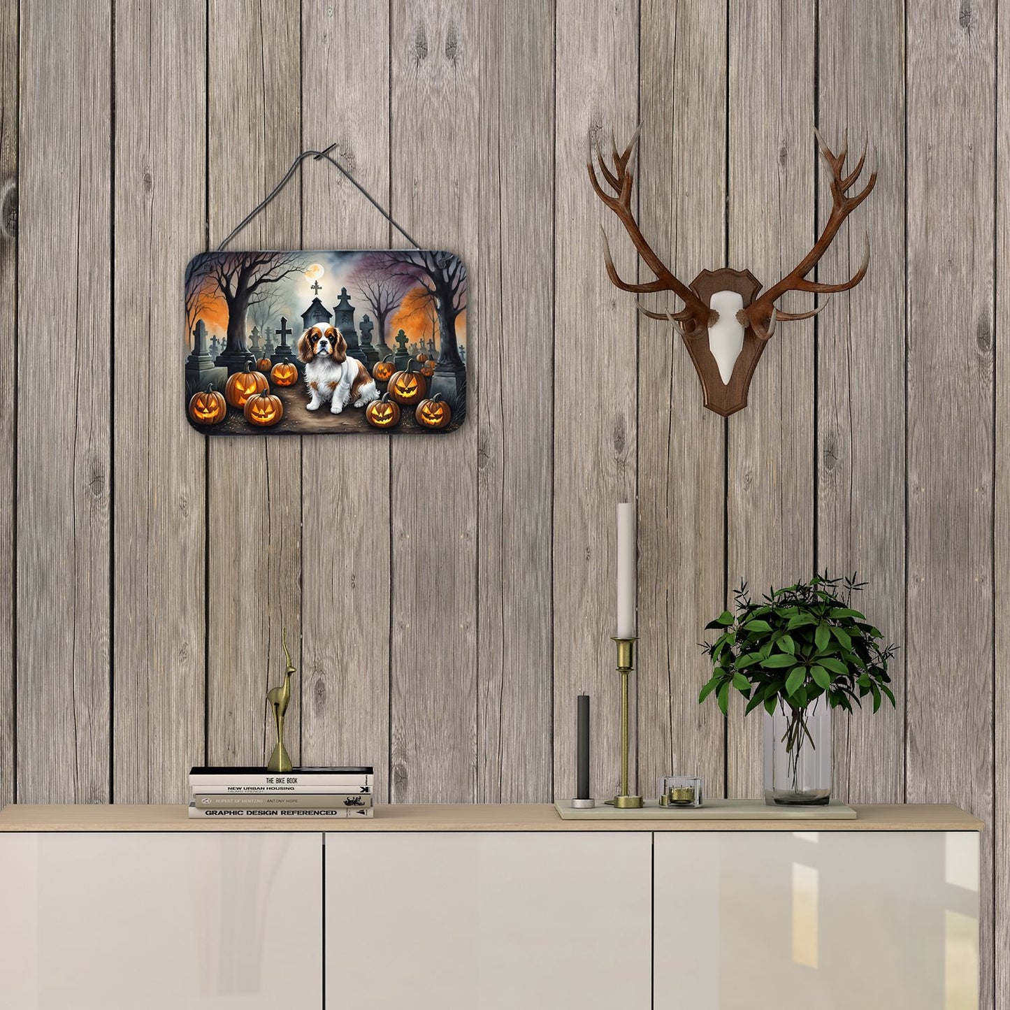 NEW Cavalier Spaniel Spooky Halloween Wall or Door Hanging Prints Aluminum Metal Sign Kitchen Wall Bar Bathroom Plaque Home Decor, 8HX12W, Multicolor