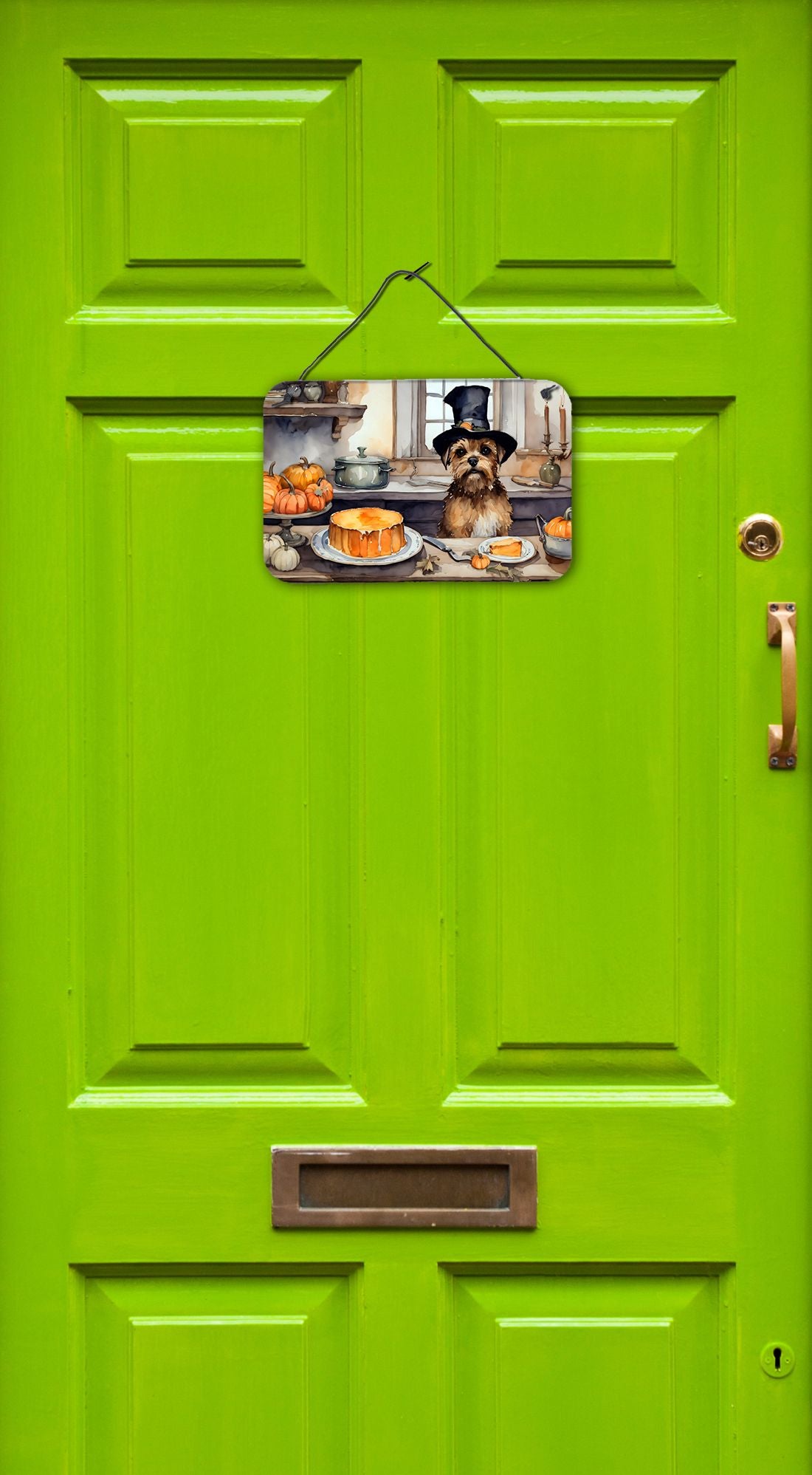 NEW Border Terrier Fall Kitchen Pumpkins Wall or Door Hanging Prints Aluminum Metal Sign Kitchen Wall Bar Bathroom Plaque Home Decor, 8HX12W, Multicolor
