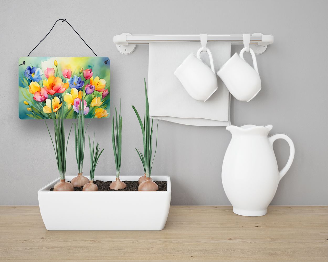 NEW Freesias in Watercolor Wall or Door Hanging Prints Aluminum Metal Sign Kitchen Wall Bar Bathroom Plaque Home Decor, 8HX12W, Multicolor