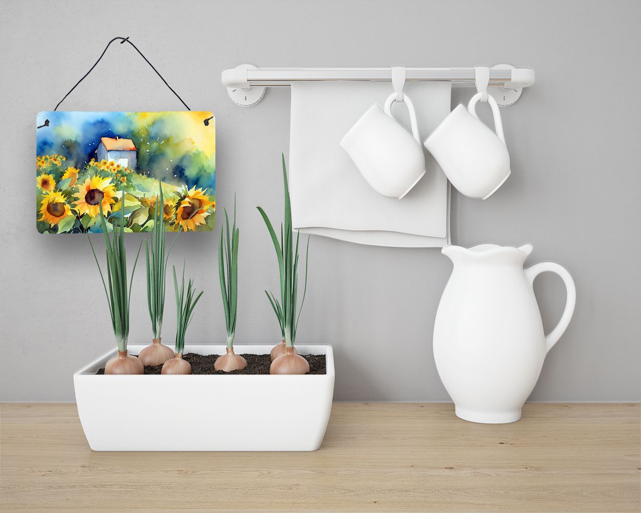NEW Sunflowers in Watercolor Wall or Door Hanging Prints Aluminum Metal Sign Kitchen Wall Bar Bathroom Plaque Home Decor, 8HX12W, Multicolor