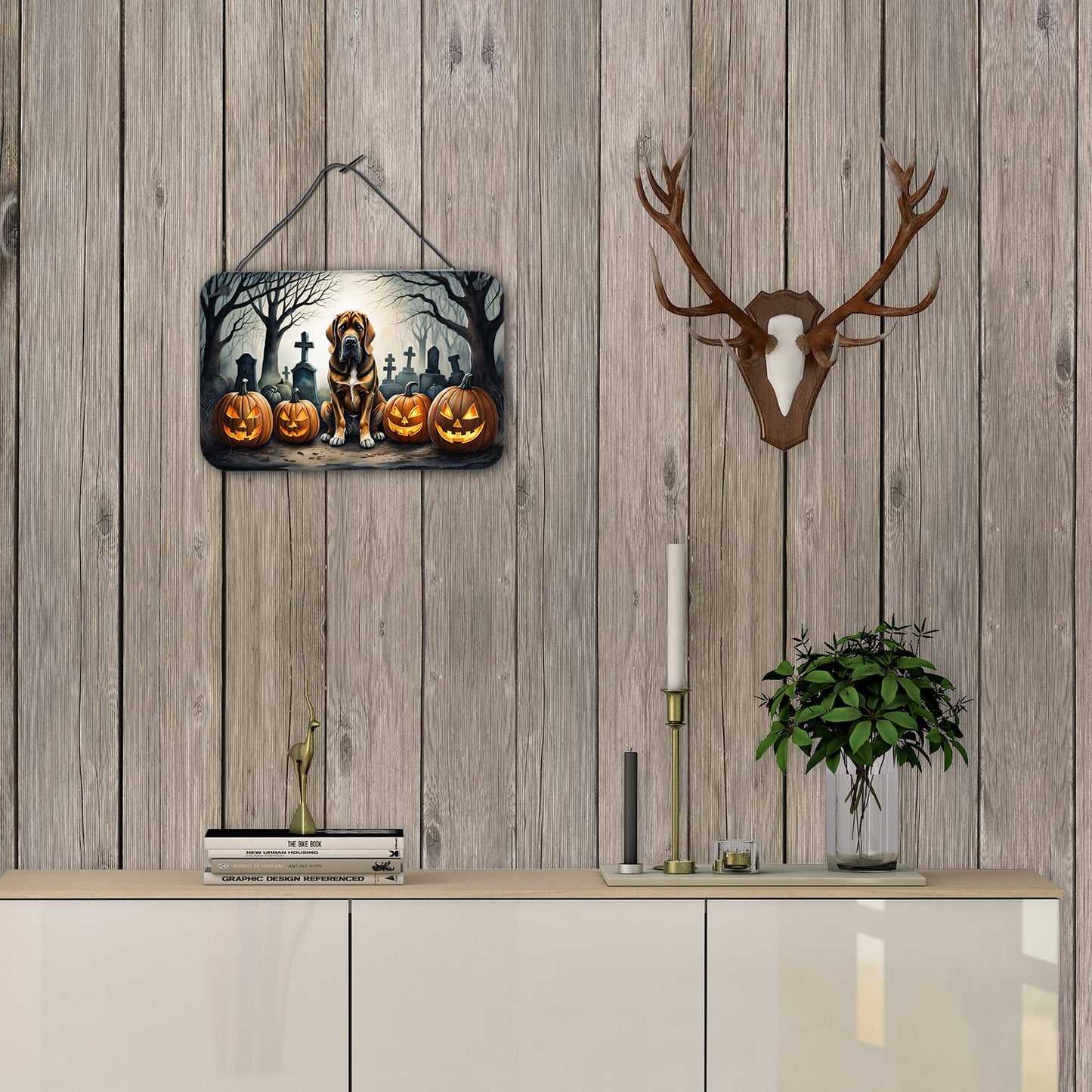 NEW Bloodhound Spooky Halloween Wall or Door Hanging Prints Aluminum Metal Sign Kitchen Wall Bar Bathroom Plaque Home Decor, 8HX12W, Multicolor