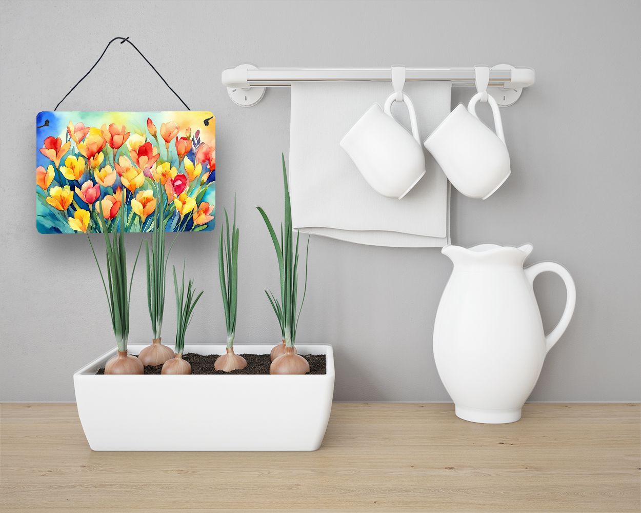 NEW Freesias in Watercolor Wall or Door Hanging Prints Aluminum Metal Sign Kitchen Wall Bar Bathroom Plaque Home Decor, 8HX12W, Multicolor