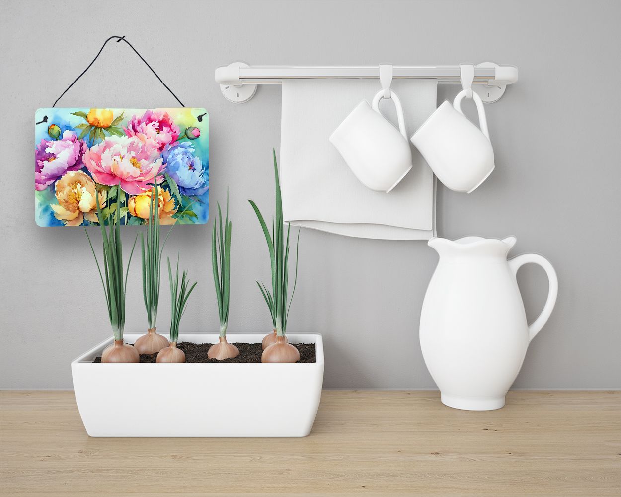 NEW Peonies in Watercolor Wall or Door Hanging Prints Aluminum Metal Sign Kitchen Wall Bar Bathroom Plaque Home Decor, 8HX12W, Multicolor