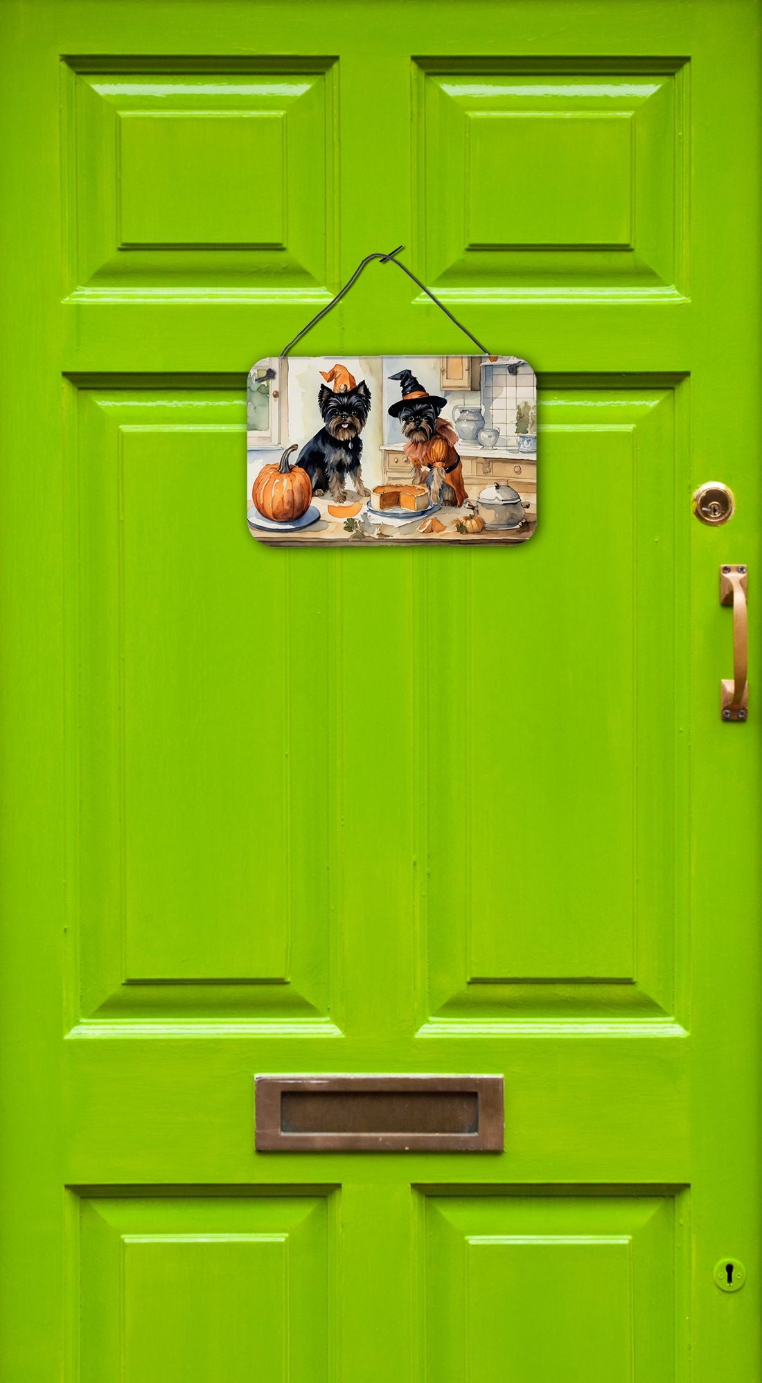 NEW Affenpinscher Fall Kitchen Pumpkins Wall or Door Hanging Prints Aluminum Metal Sign Kitchen Wall Bar Bathroom Plaque Home Decor, 8HX12W, Multicolor