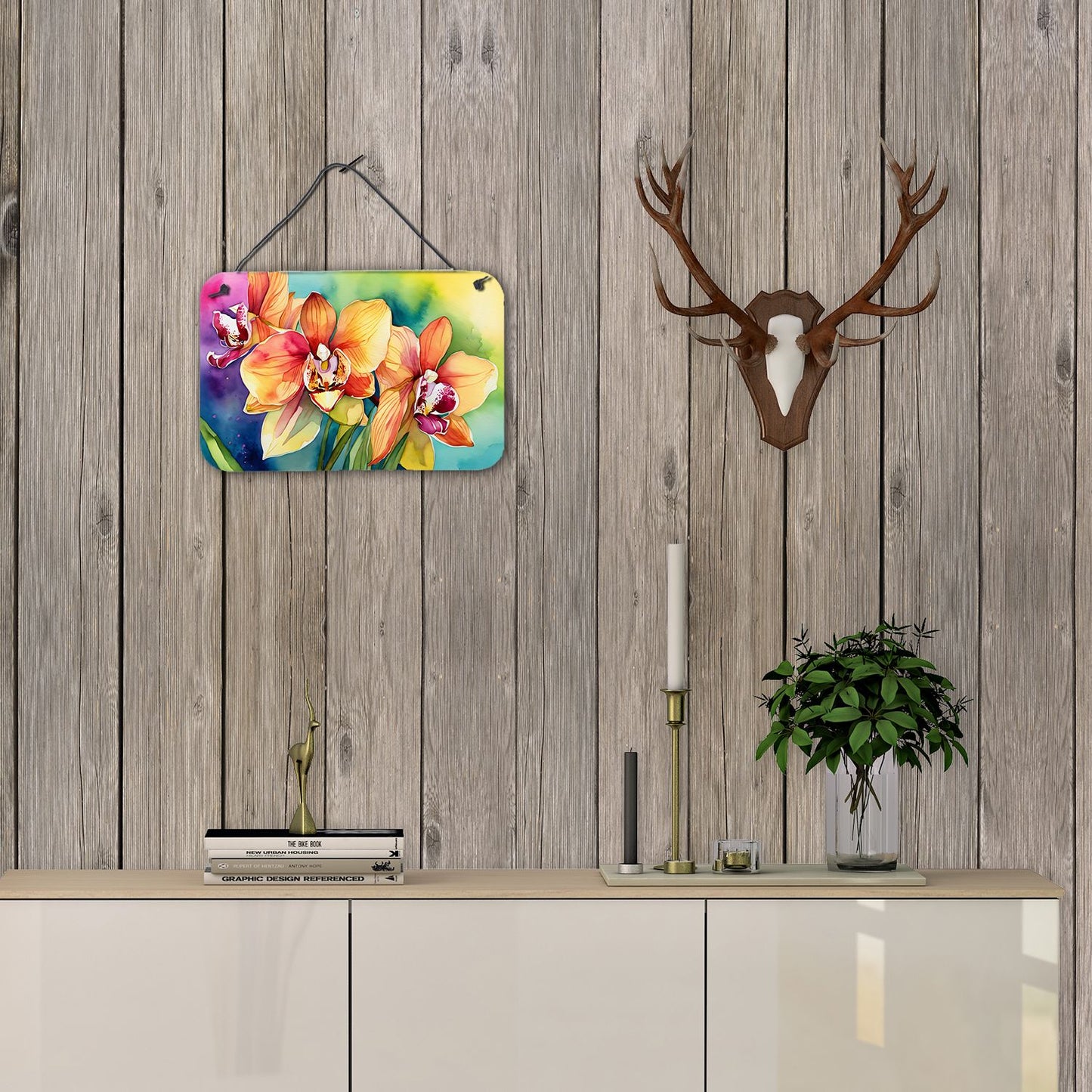NEW Orchids in Watercolor Wall or Door Hanging Prints Aluminum Metal Sign Kitchen Wall Bar Bathroom Plaque Home Decor, 8HX12W, Multicolor