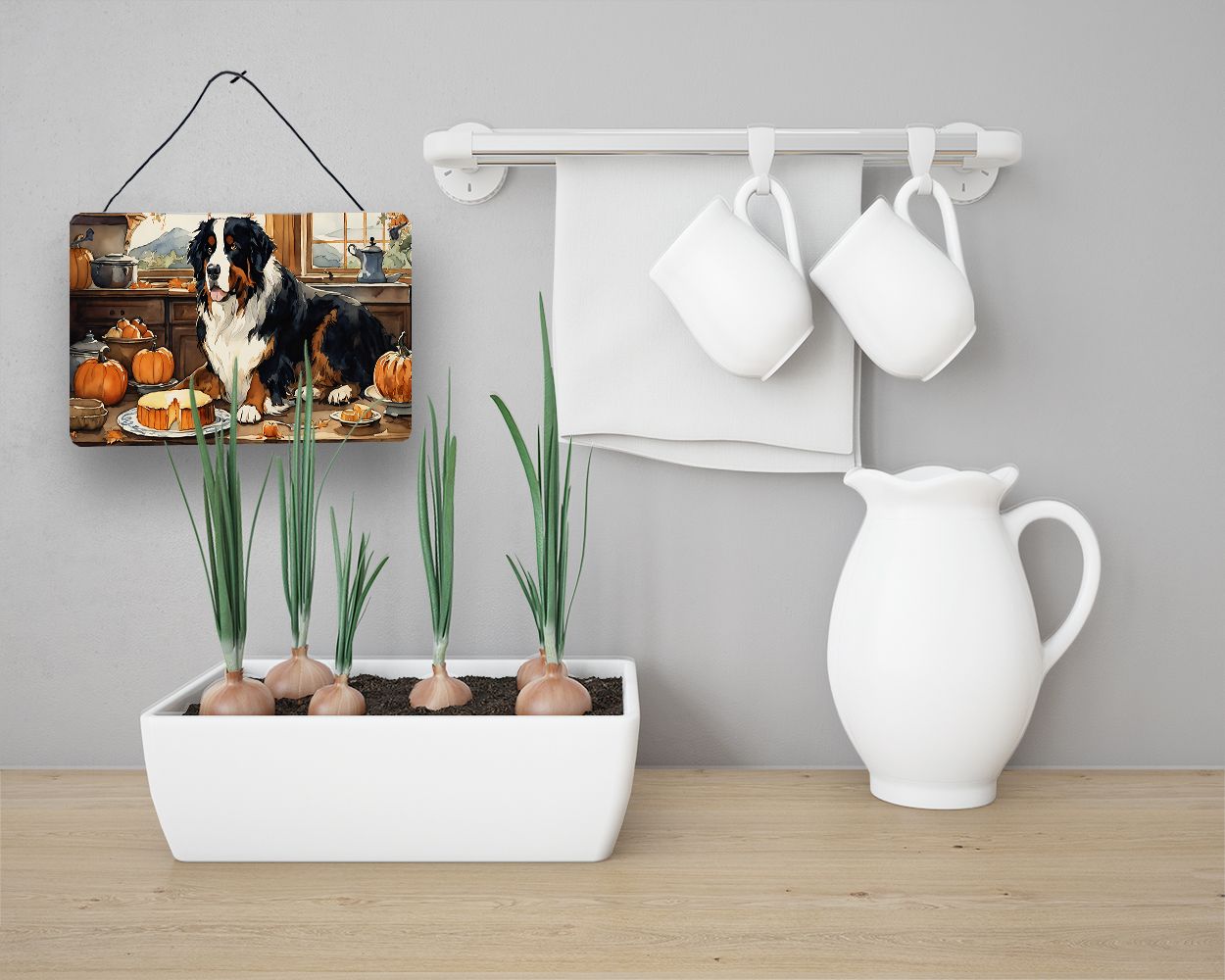NEW Bernese Mountain Dog Fall Kitchen Pumpkins Wall or Door Hanging Prints Aluminum Metal Sign Kitchen Wall Bar Bathroom Plaque Home Decor, 8HX12W, Multicolor