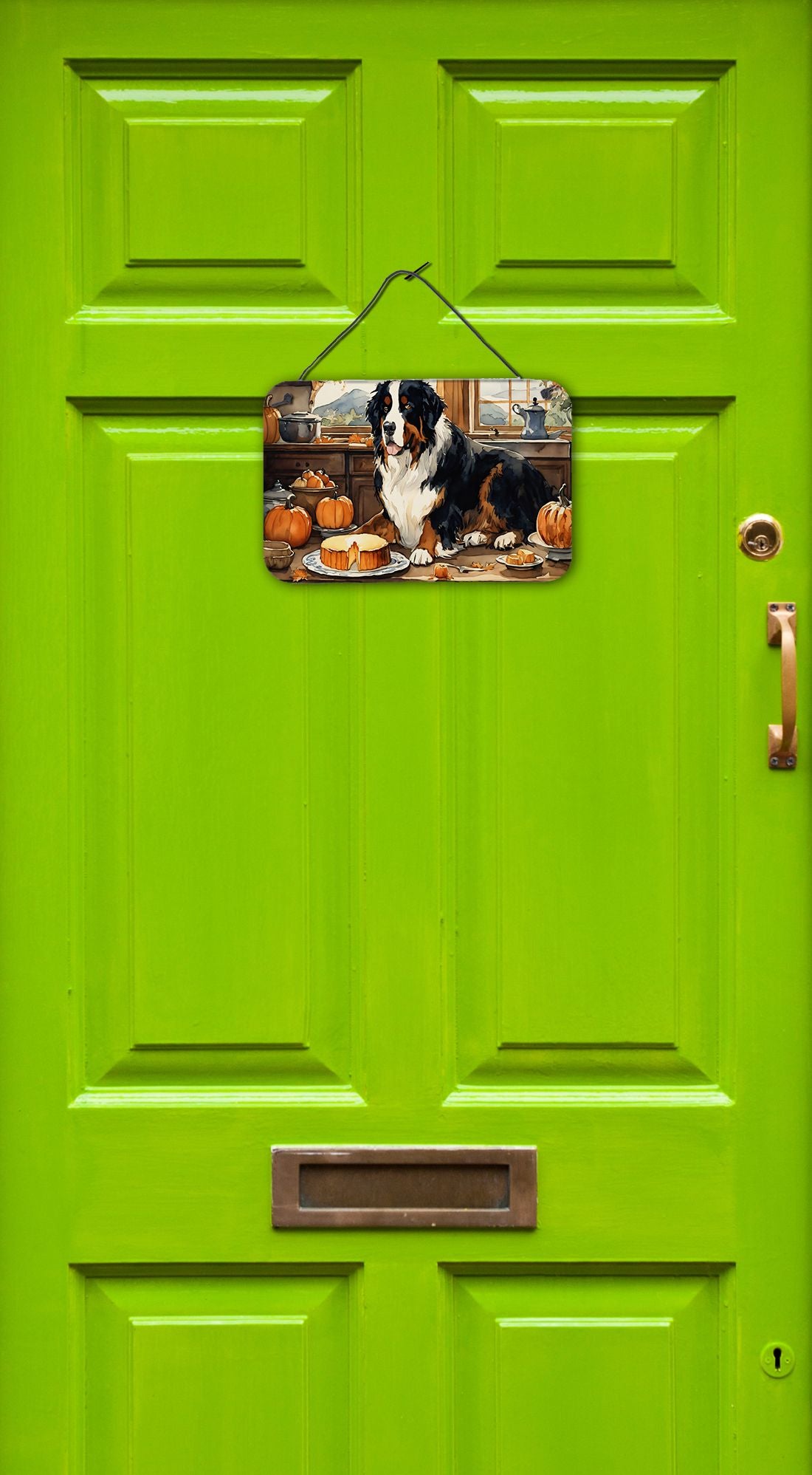 NEW Bernese Mountain Dog Fall Kitchen Pumpkins Wall or Door Hanging Prints Aluminum Metal Sign Kitchen Wall Bar Bathroom Plaque Home Decor, 8HX12W, Multicolor