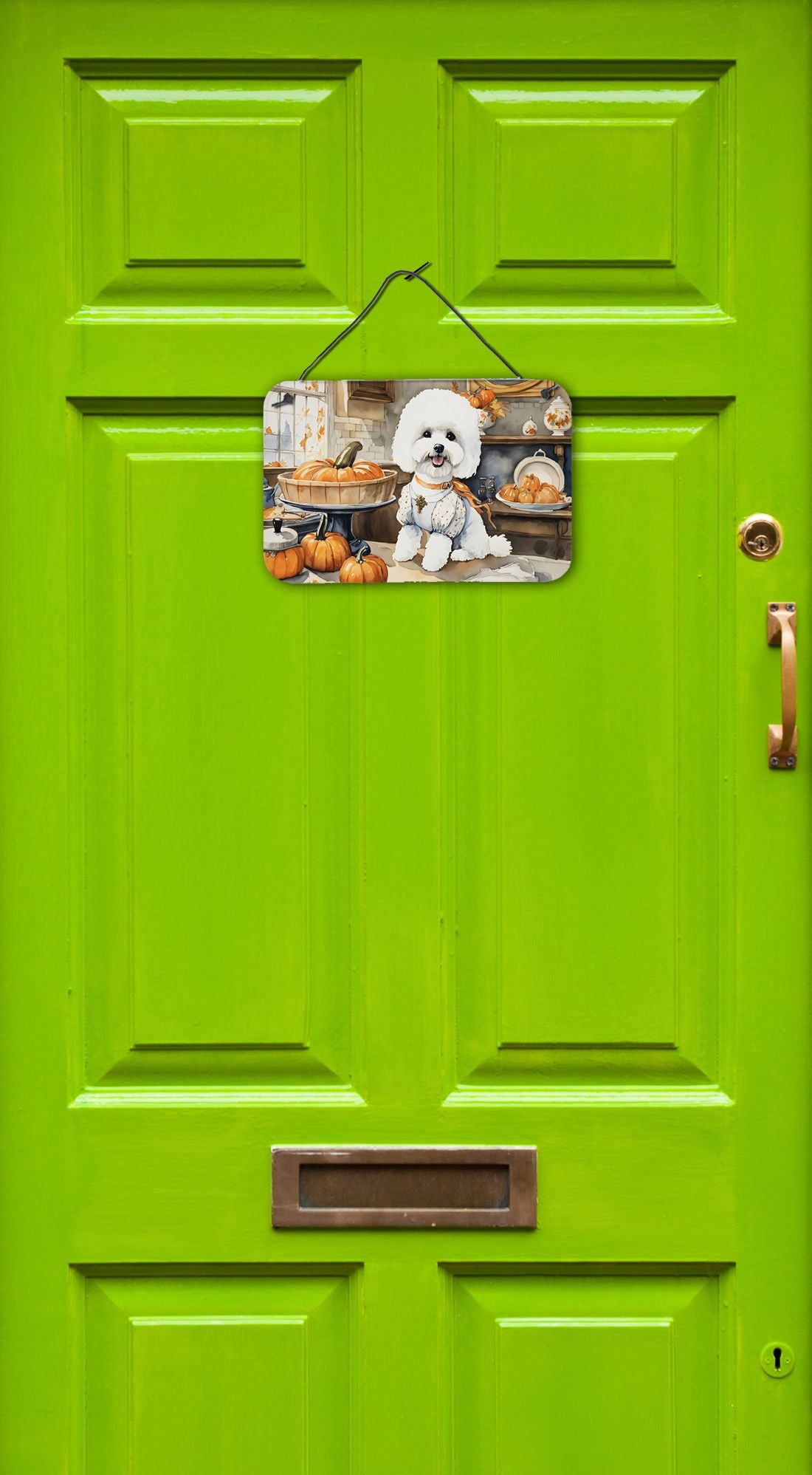 NEW Bichon Frise Fall Kitchen Pumpkins Wall or Door Hanging Prints Aluminum Metal Sign Kitchen Wall Bar Bathroom Plaque Home Decor, 8HX12W, Multicolor