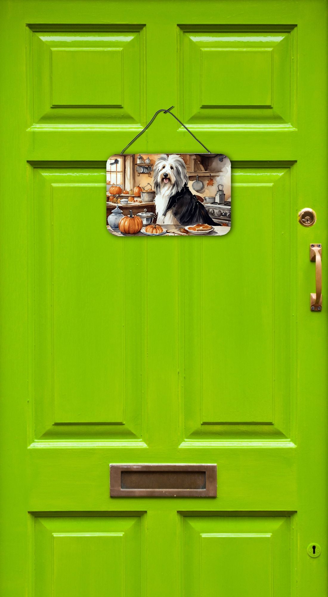 NEW Bearded Collie Fall Kitchen Pumpkins Wall or Door Hanging Prints Aluminum Metal Sign Kitchen Wall Bar Bathroom Plaque Home Decor, 8HX12W, Multicolor
