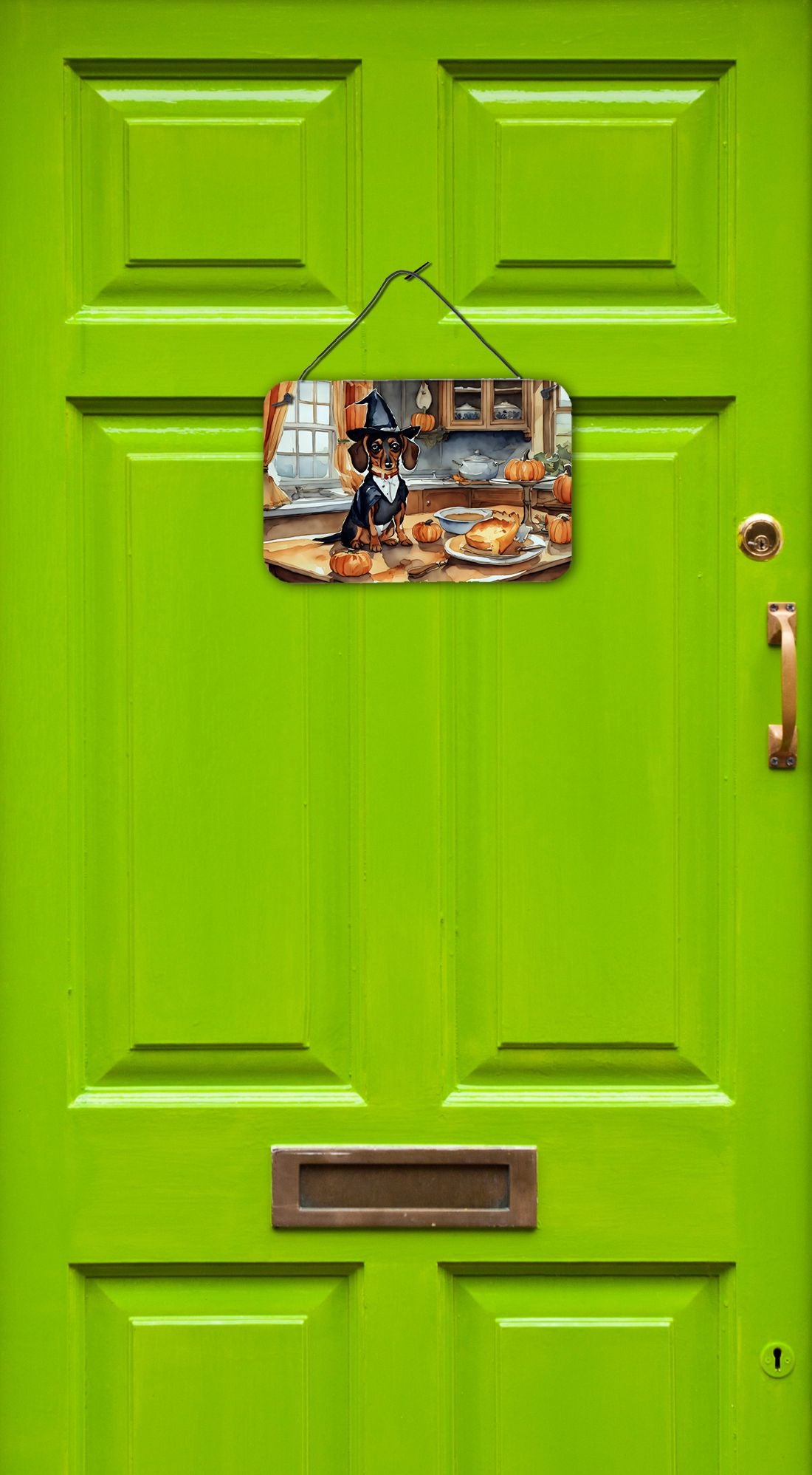 NEW Dachshund Fall Kitchen Pumpkins Wall or Door Hanging Prints Aluminum Metal Sign Kitchen Wall Bar Bathroom Plaque Home Decor, 8HX12W, Multicolor