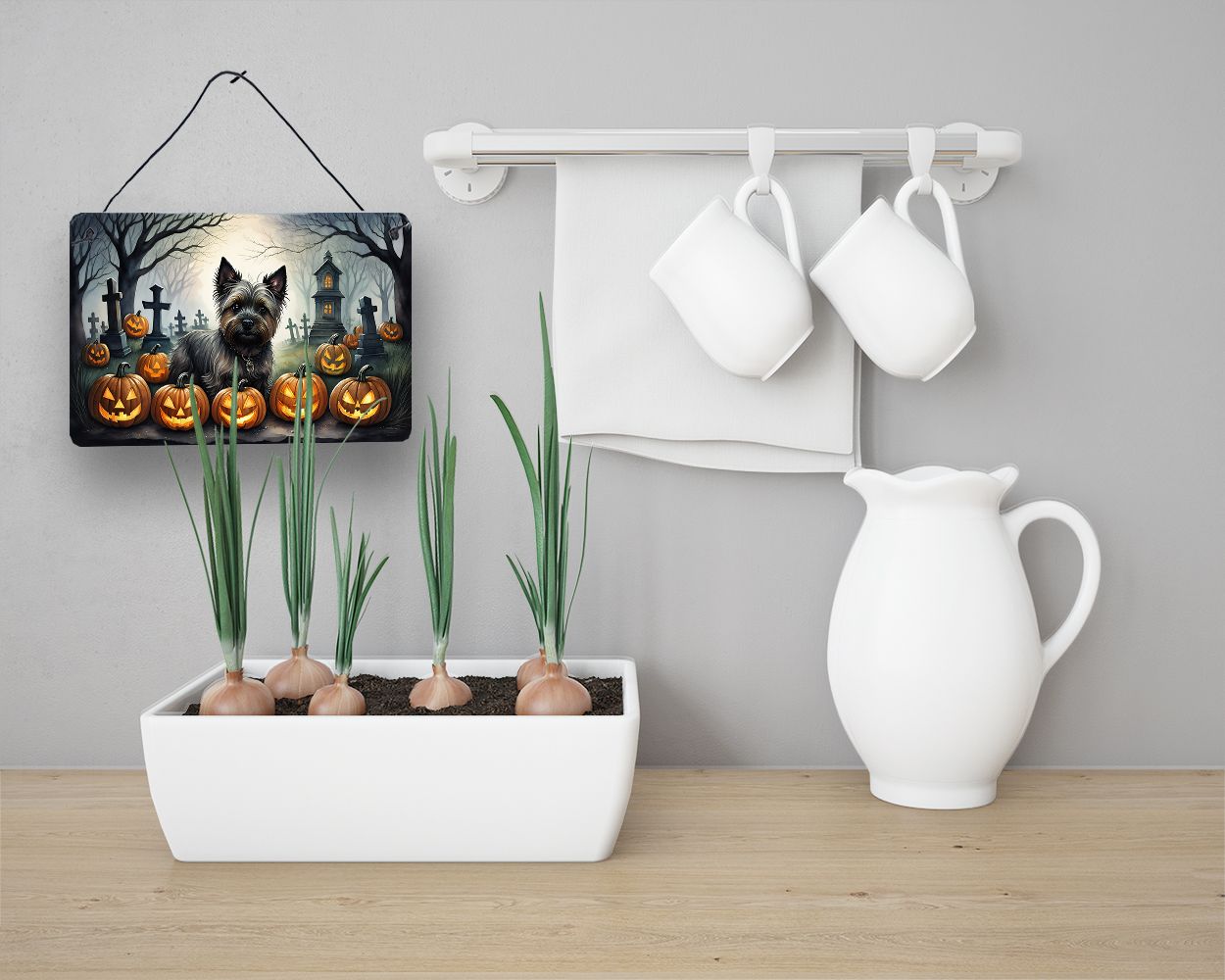 NEW Cairn Terrier Spooky Halloween Wall or Door Hanging Prints Aluminum Metal Sign Kitchen Wall Bar Bathroom Plaque Home Decor, 8HX12W, Multicolor