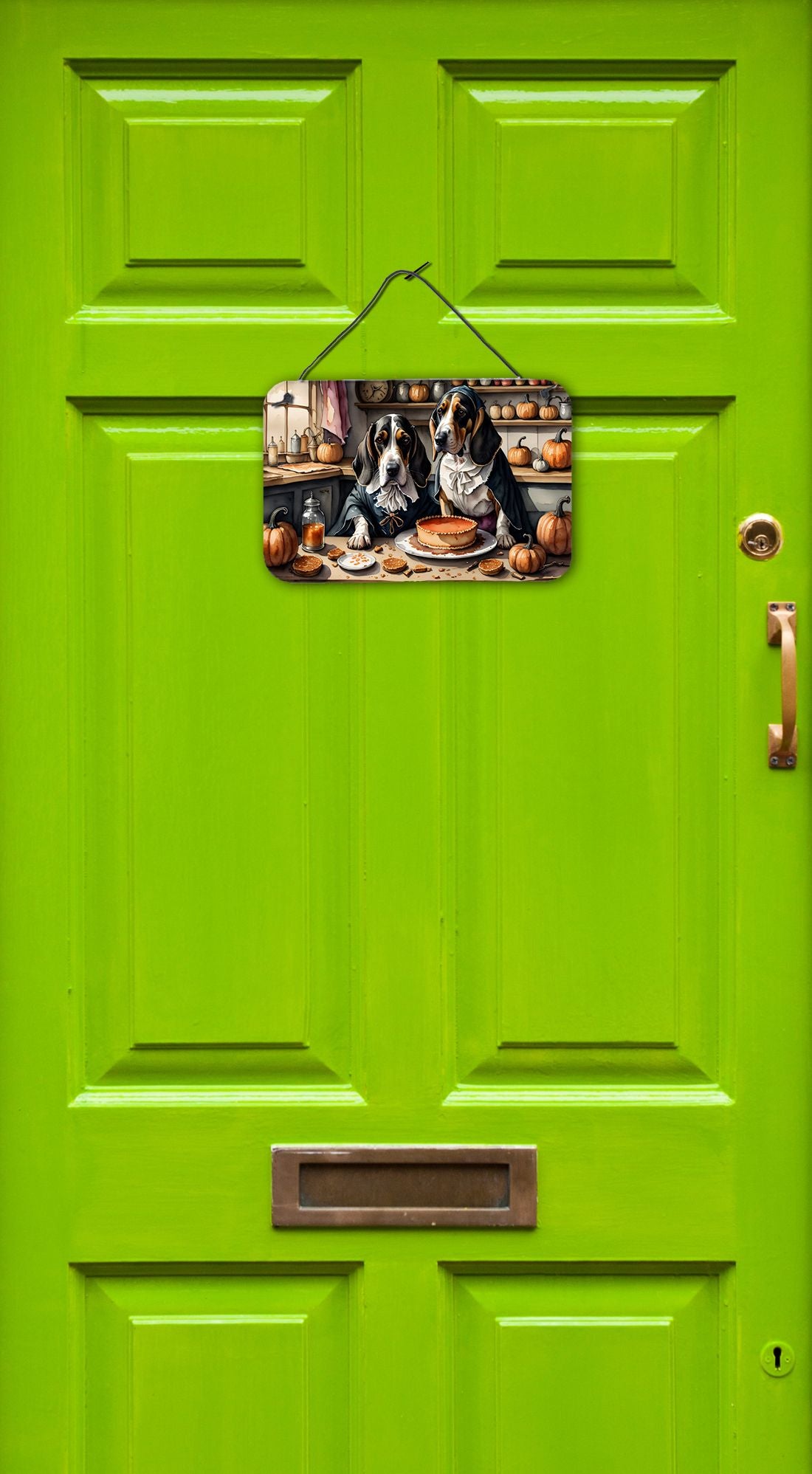 NEW Basset Hound Fall Kitchen Pumpkins Wall or Door Hanging Prints Aluminum Metal Sign Kitchen Wall Bar Bathroom Plaque Home Decor, 8HX12W, Multicolor