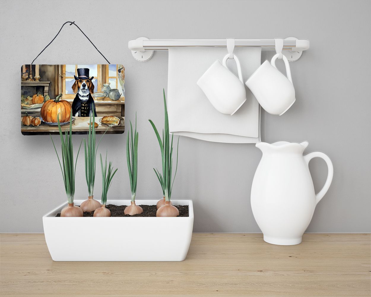 NEW Beagle Fall Kitchen Pumpkins Wall or Door Hanging Prints Aluminum Metal Sign Kitchen Wall Bar Bathroom Plaque Home Decor, 8HX12W, Multicolor