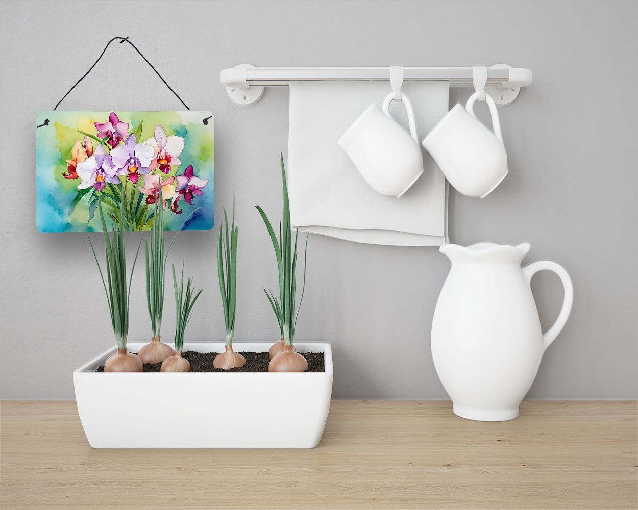NEW Orchids in Watercolor Wall or Door Hanging Prints Aluminum Metal Sign Kitchen Wall Bar Bathroom Plaque Home Decor, 8HX12W, Multicolor