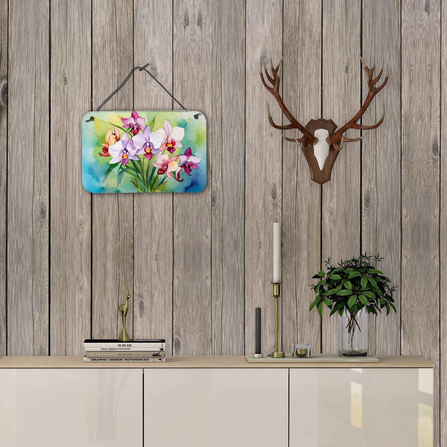 NEW Orchids in Watercolor Wall or Door Hanging Prints Aluminum Metal Sign Kitchen Wall Bar Bathroom Plaque Home Decor, 8HX12W, Multicolor