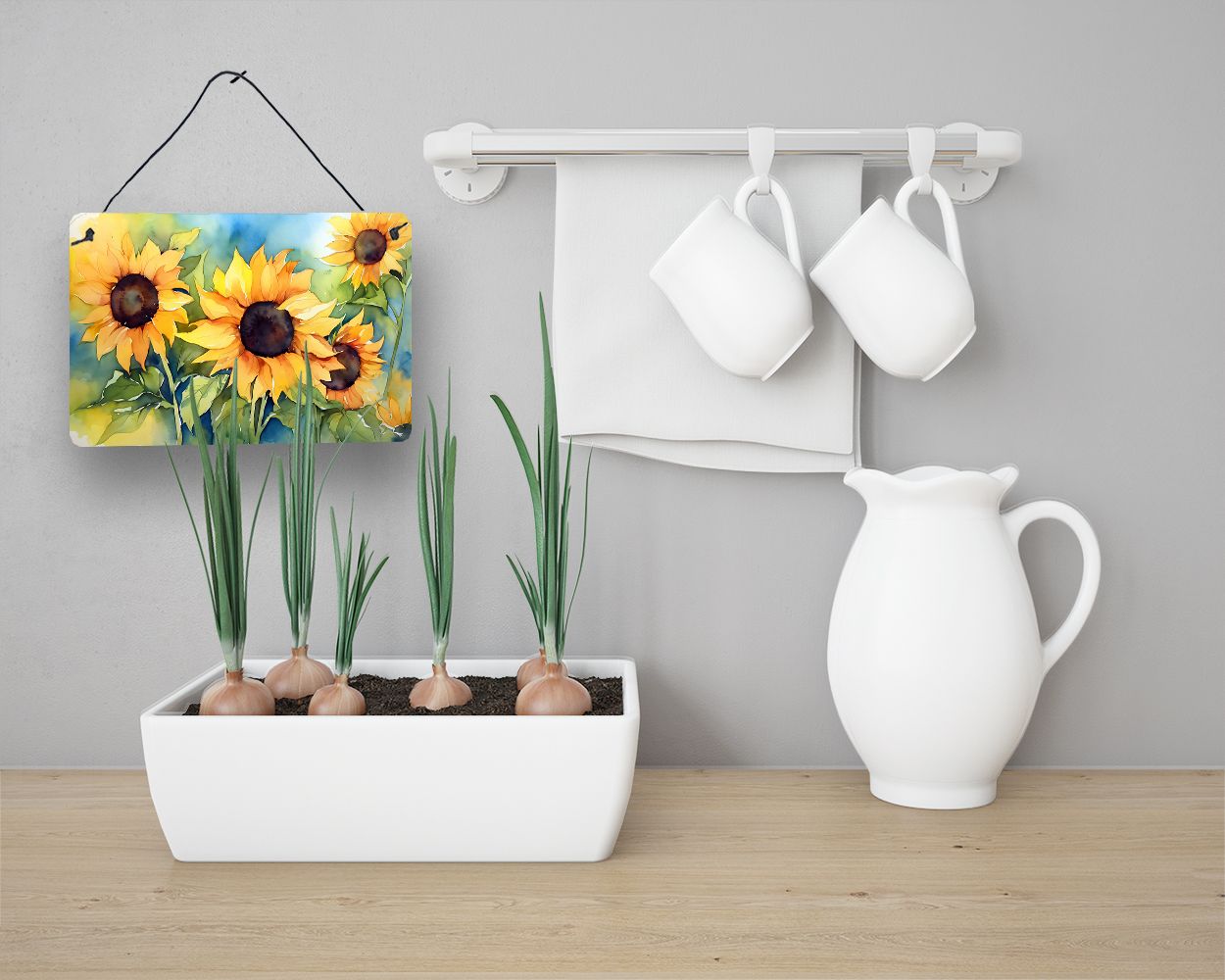 NEW Sunflowers in Watercolor Wall or Door Hanging Prints Aluminum Metal Sign Kitchen Wall Bar Bathroom Plaque Home Decor, 8HX12W, Multicolor