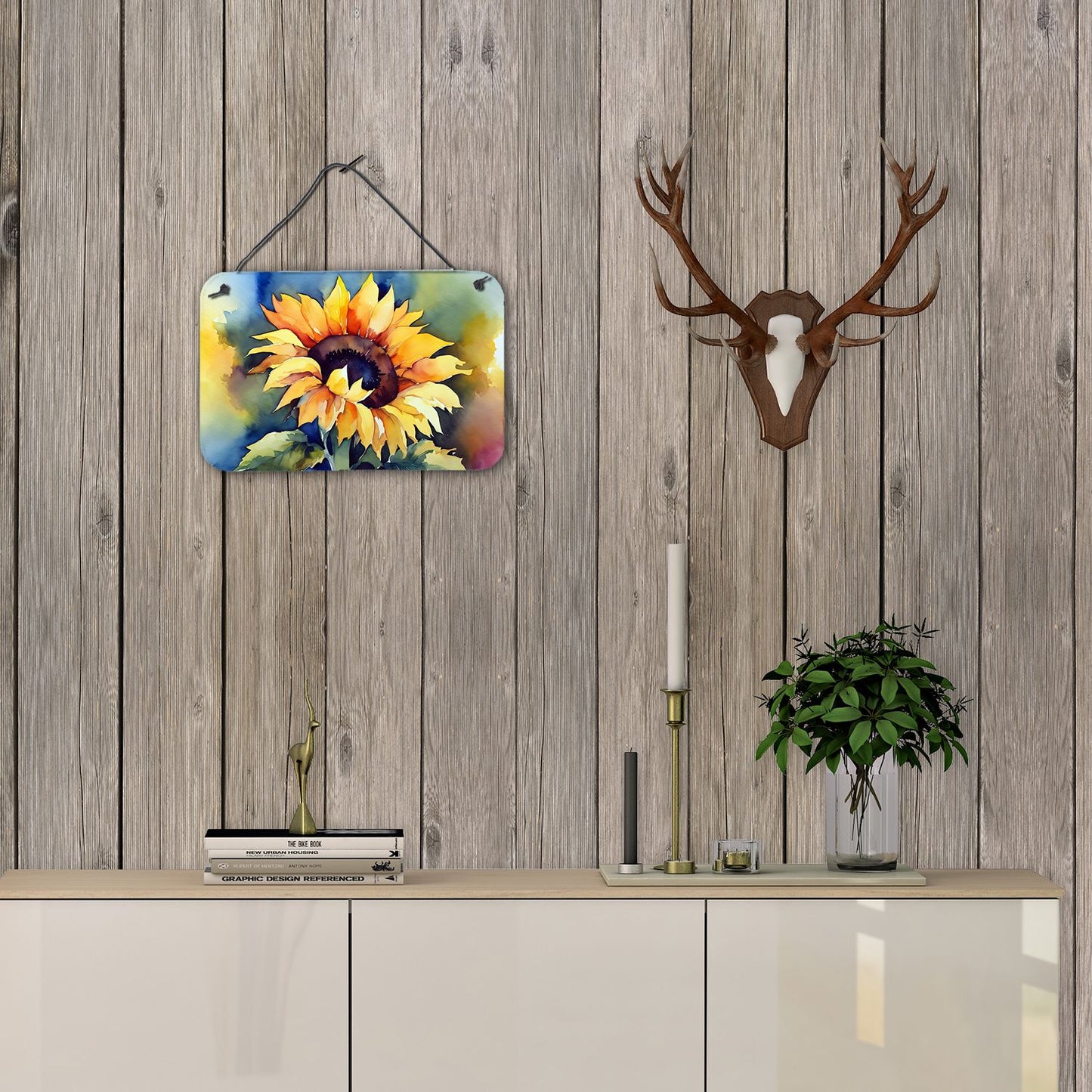 NEW Sunflowers in Watercolor Wall or Door Hanging Prints Aluminum Metal Sign Kitchen Wall Bar Bathroom Plaque Home Decor, 8HX12W, Multicolor