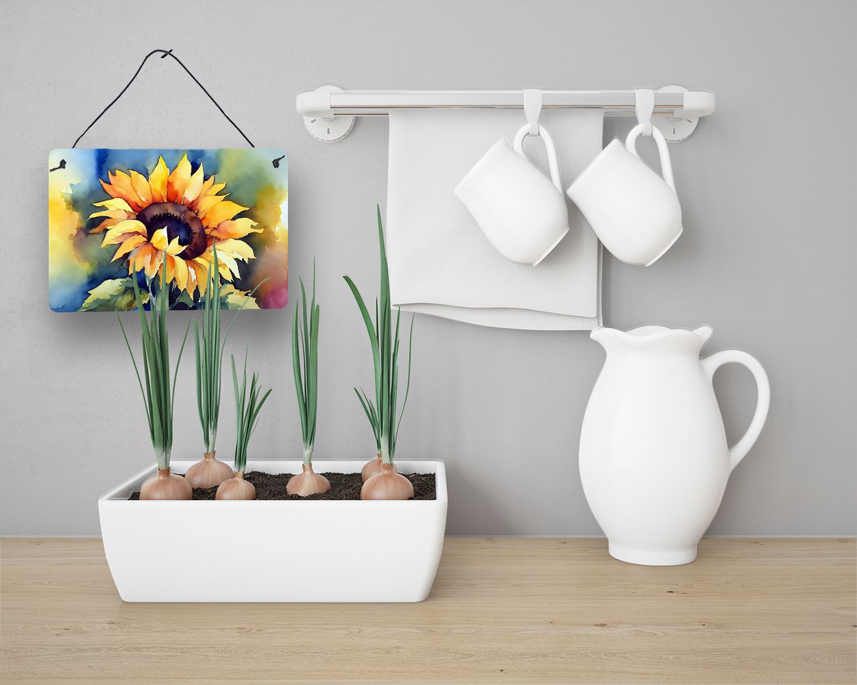 NEW Sunflowers in Watercolor Wall or Door Hanging Prints Aluminum Metal Sign Kitchen Wall Bar Bathroom Plaque Home Decor, 8HX12W, Multicolor