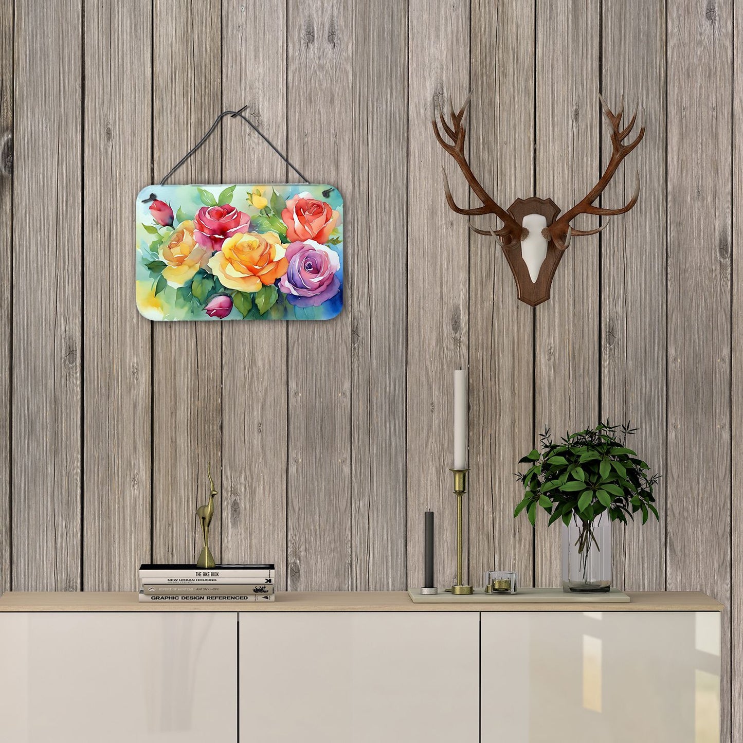 NEW Roses in Watercolor Wall or Door Hanging Prints Aluminum Metal Sign Kitchen Wall Bar Bathroom Plaque Home Decor, 8HX12W, Multicolor