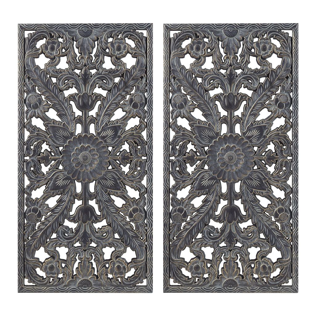 Distressed Carved Wood 2-piece Wall Decor Set