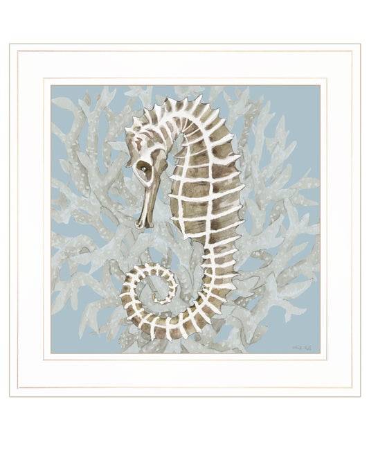 "Coral Seahorse II" by Cindy Jacobs, Ready to Hang Framed Print, White Frame