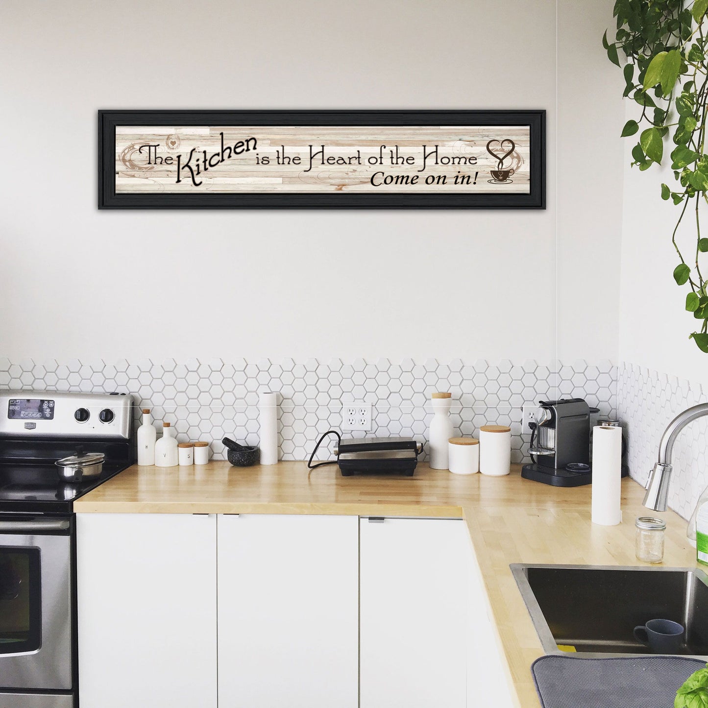 "Kitchen Is The Heart of The Home" by Millwork Engineering, Ready to Hang Framed Print, Black Frame