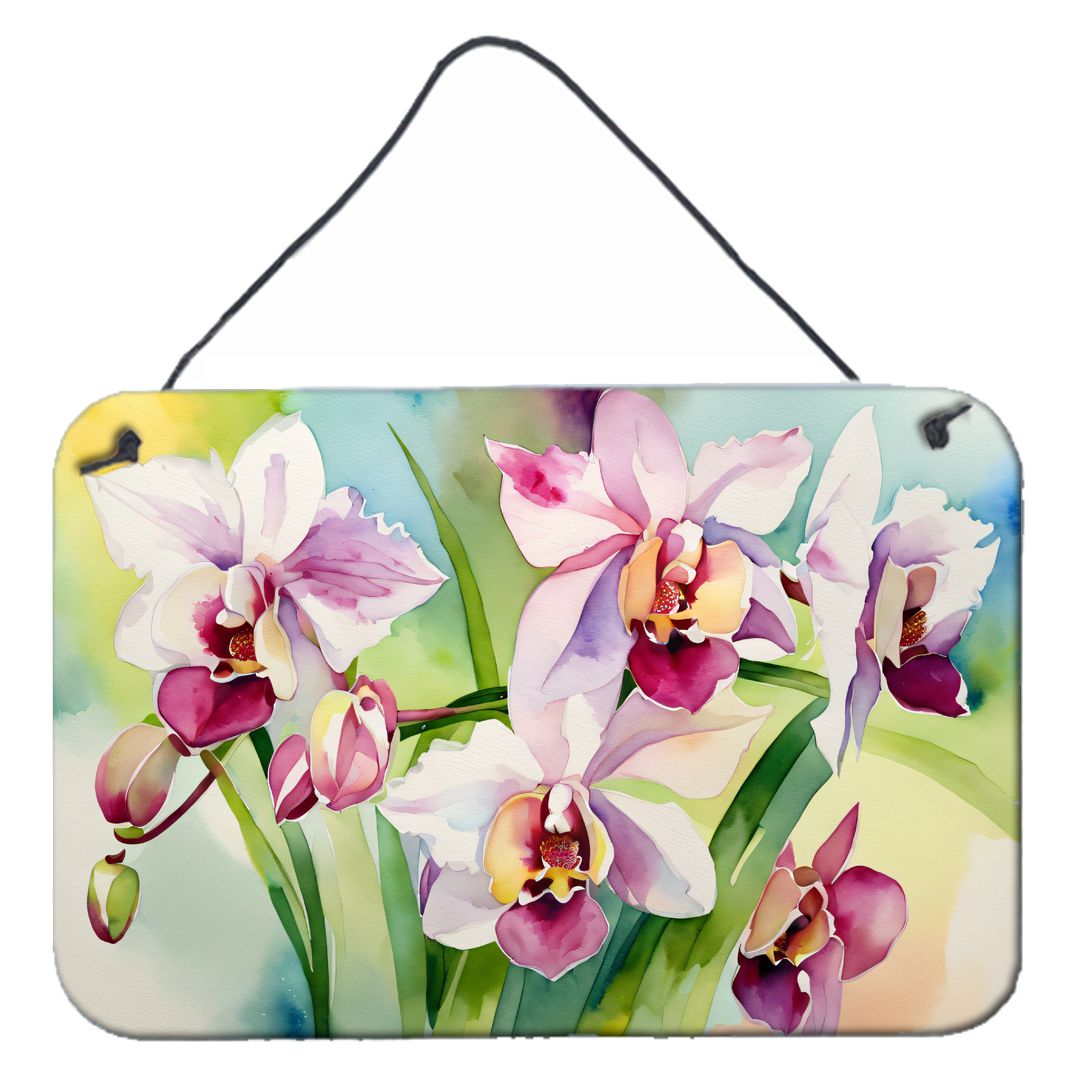 NEW Orchids in Watercolor Wall or Door Hanging Prints Aluminum Metal Sign Kitchen Wall Bar Bathroom Plaque Home Decor, 8HX12W, Multicolor